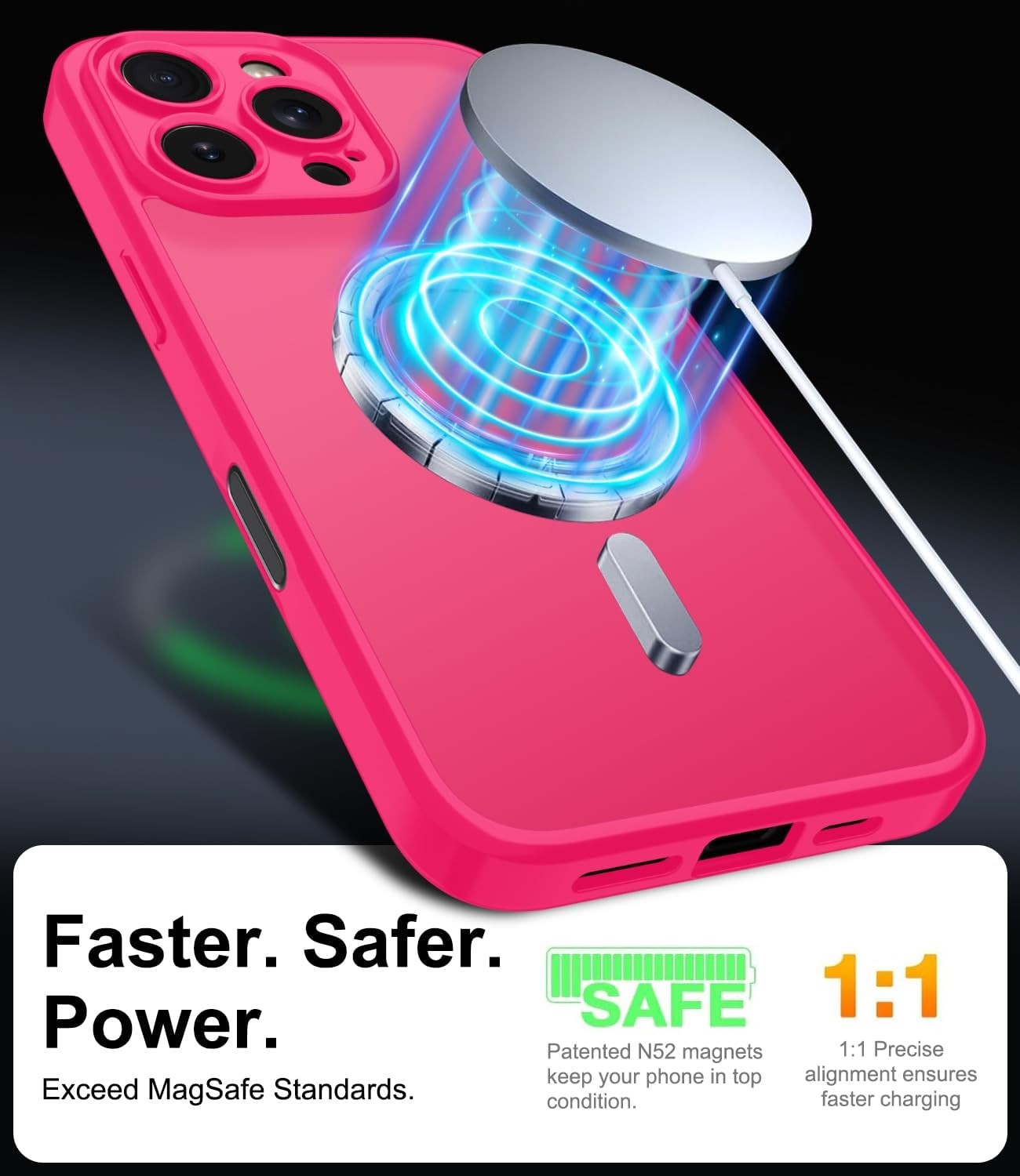 Magnetic for iPhone 16e/17e Case with Screen Protector and Wrist Strap, Hot Pink