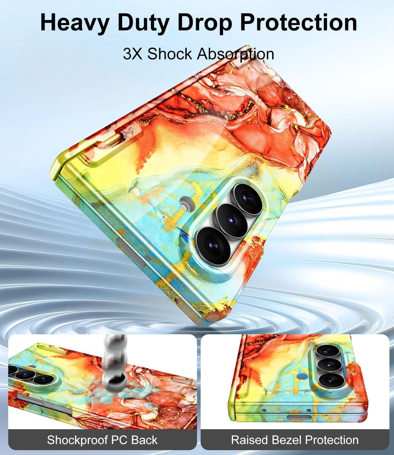 Gold Glitter Marble Pattern Slim Hard PC Case for Samsung Galaxy Z Fold 7, Orang