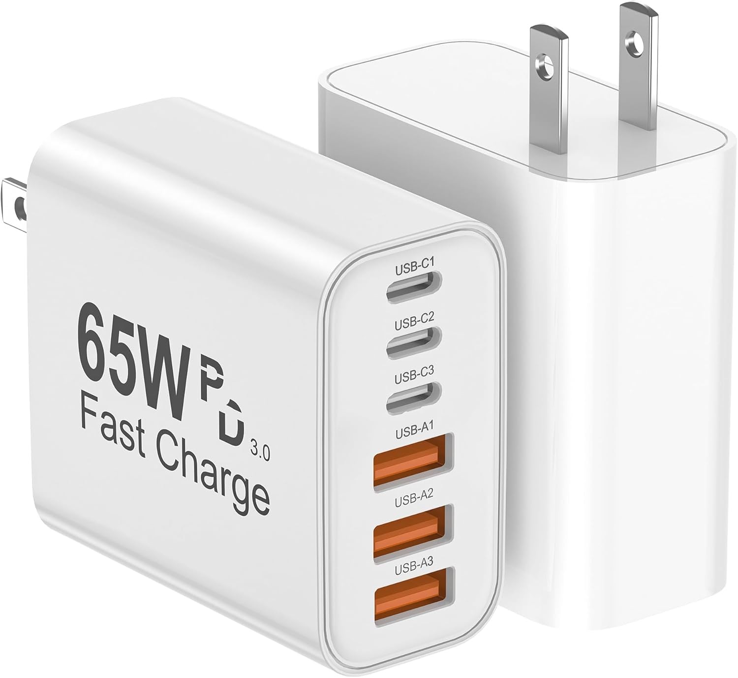 65W Fast Charging USB C Wall Charger Adapter, 2-Pack, 6-Port Charger Block