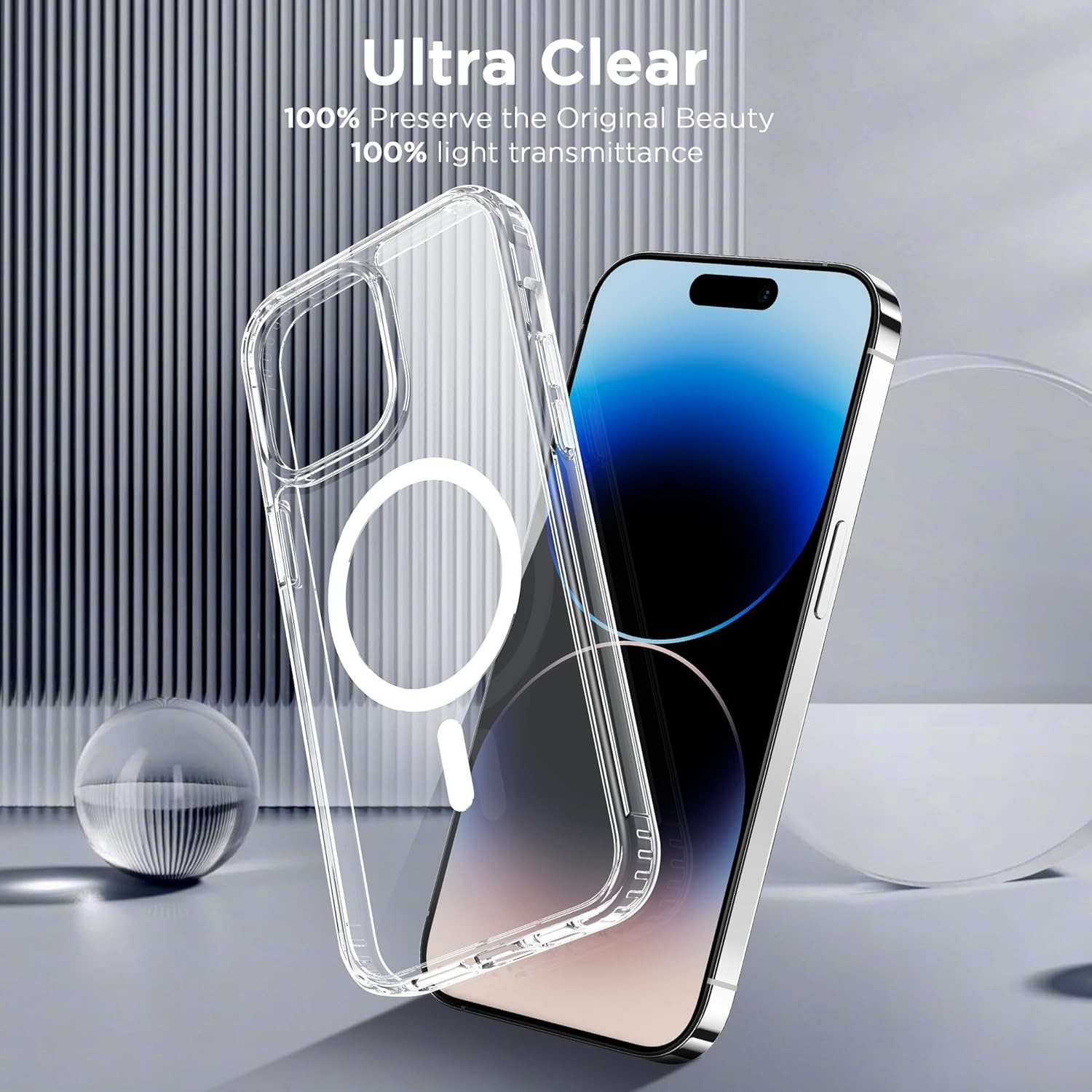 Magnetic Case for iPhone 14 Pro Max 6.7 inch, Not Yellowing Anti-Scratch (Clear)