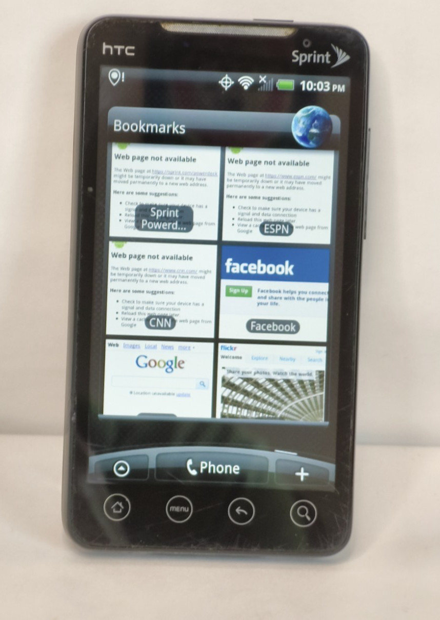 HTC Evo4G smartphone. Sprint. powers on. Parts/repair only.