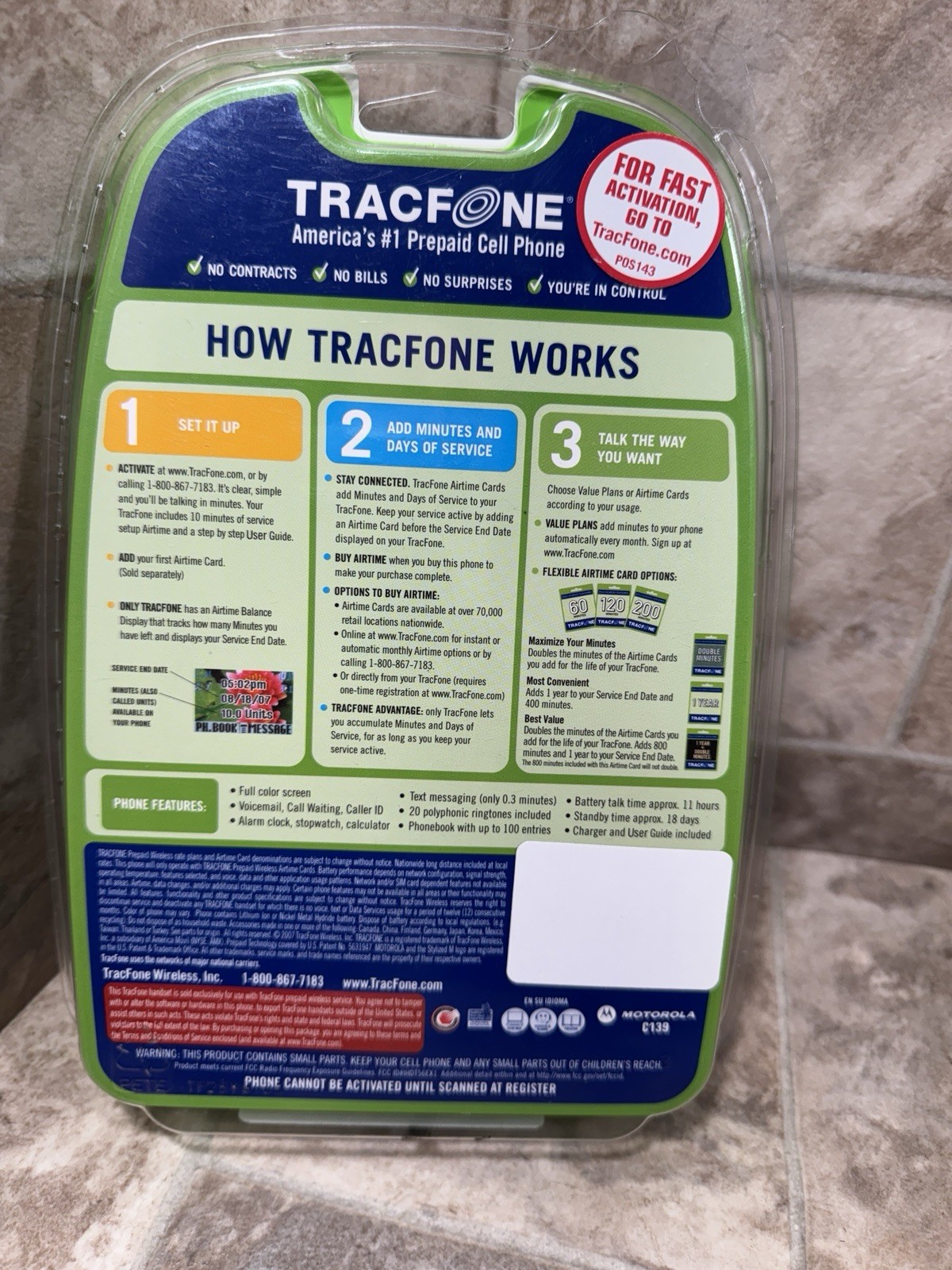 Tracfone Motorola C139 Prepaid Mobile Cell Phone Wireless NEW, Seniors, Children