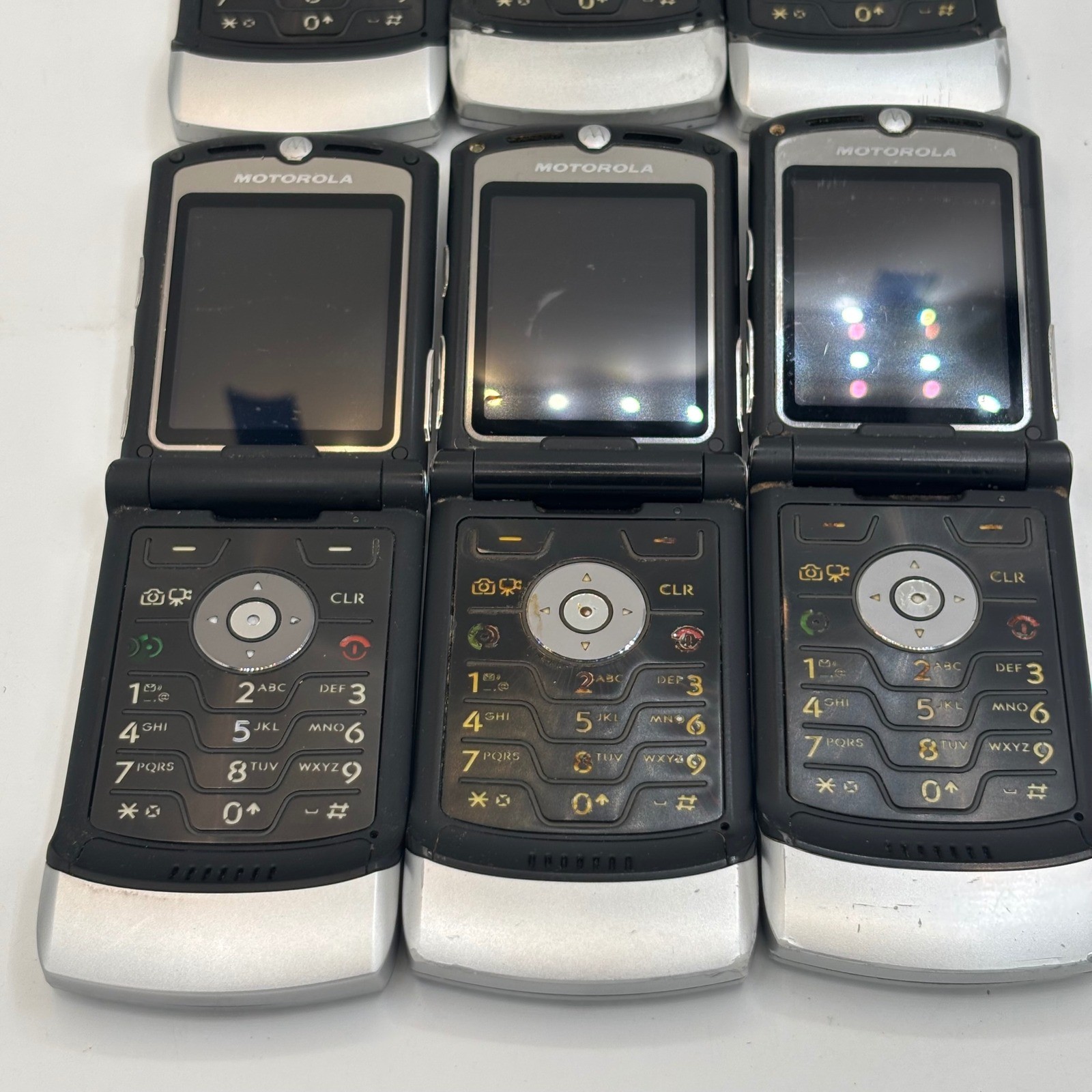Lot of 6 Motorola RAZR V3m Verizon Silver Flip Phones for Parts Repair Vintage