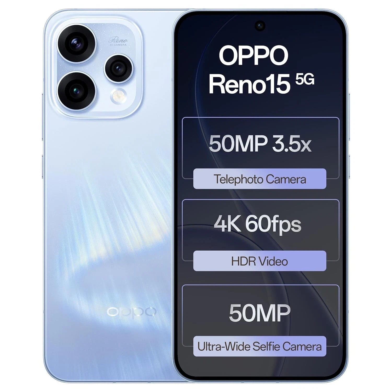 Oppo Reno15 5G (Blue, 12GB RAM 256GB Storage) 7 Gen 4 Processor Global Version.