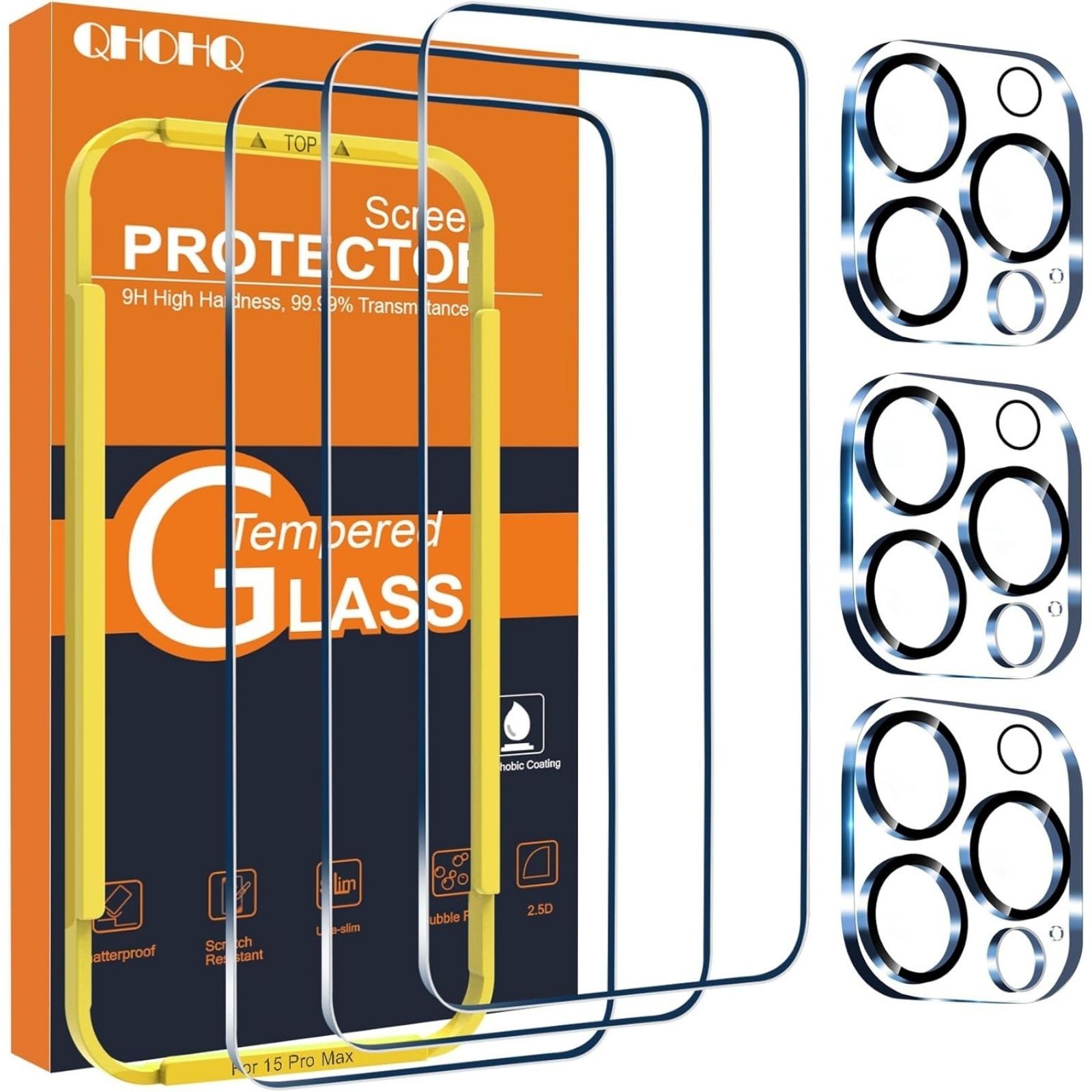 iPhone 15 Pro Max 3 Pack 9H Hardness Tempered Glass Screen Protector Film Cover