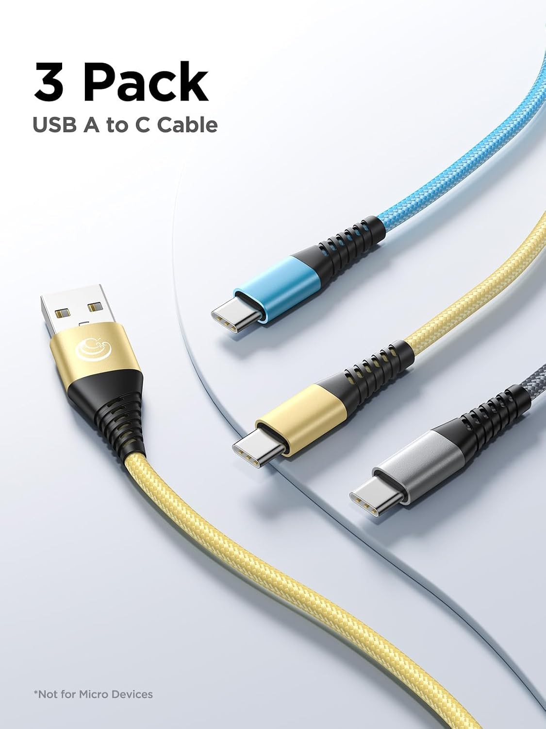 10FT Type-C Charging Cable 3 Pack, Fast Charge for Samsung Galaxy S24 S23 S22