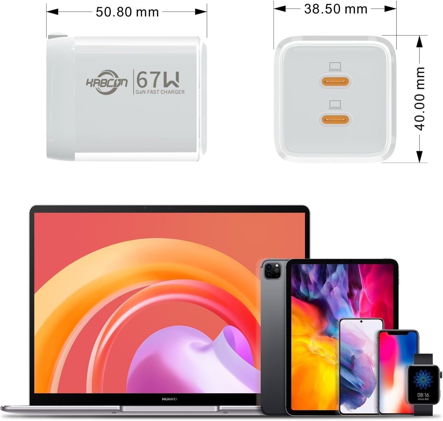 60W Fast USB-C Wall Charger for iPhone 17, MacBook Pro, iPad Pro, 6Ft Cable
