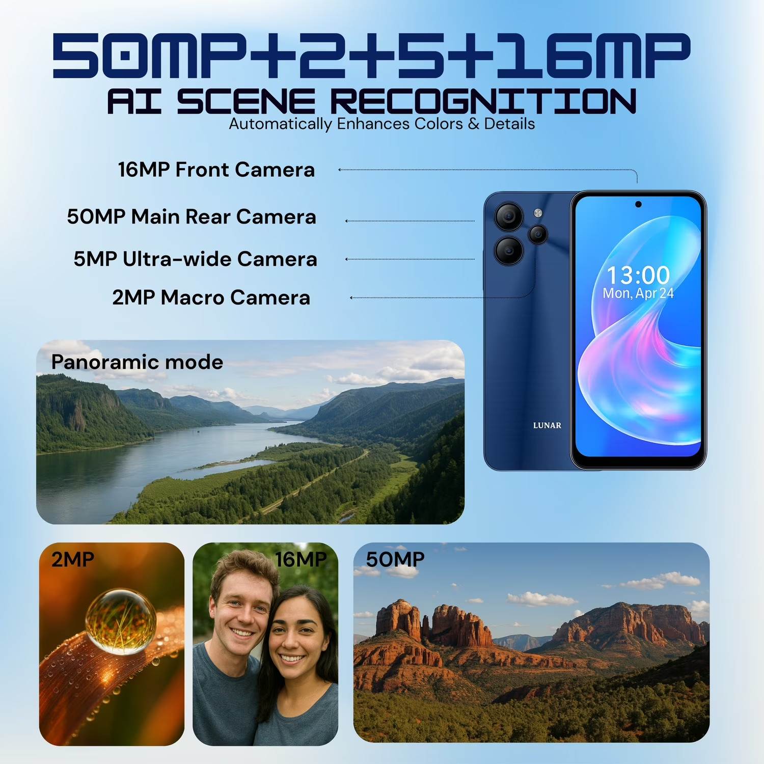 LUNAR Eclipse L1 5G Unlocked Smartphone 128GB 6.79″ FHD+ Android 14 Aura Blue