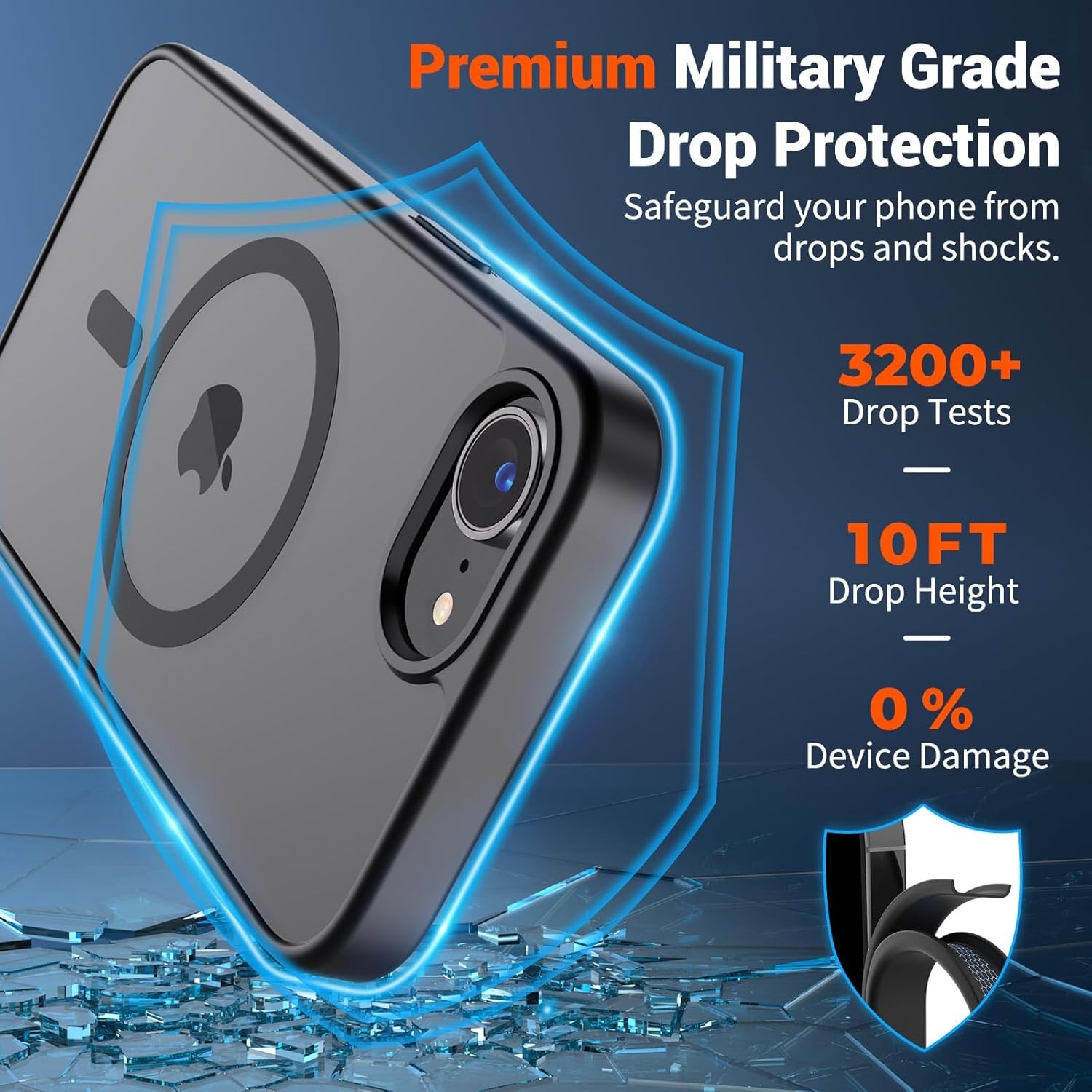Black Magnetic Case with Screen Protector for iPhone 16e/17e, Military Grade Pro