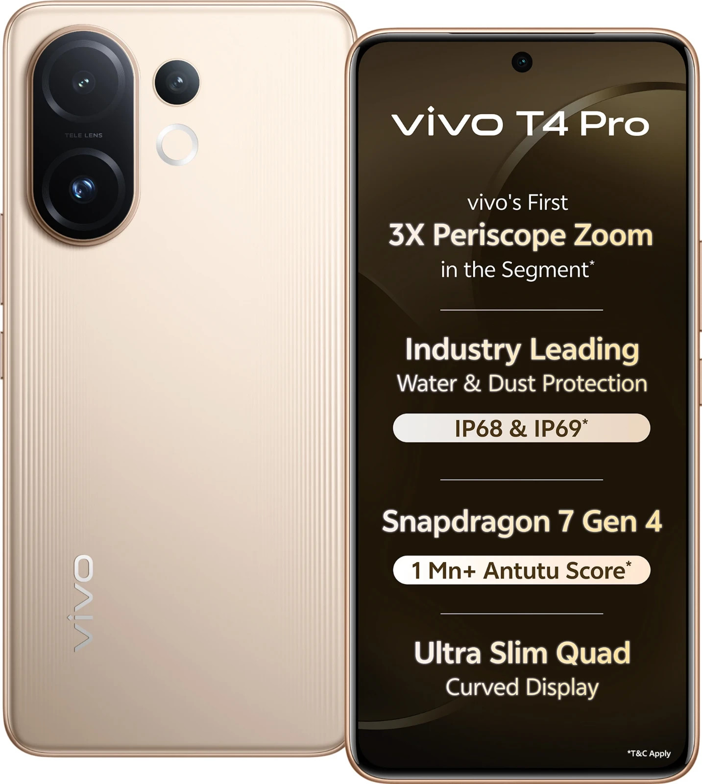 vivo T4 Pro 5G (Gold 256 GB 8 GB) Snapdragon 7 Gen 4 Processor Global Version