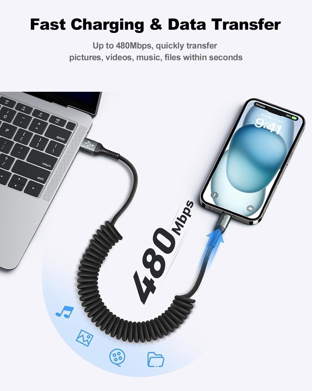 USB A to USB C Cable 3FT, 2Pack Coiled Braided USB to USB C Fast Charging Cord