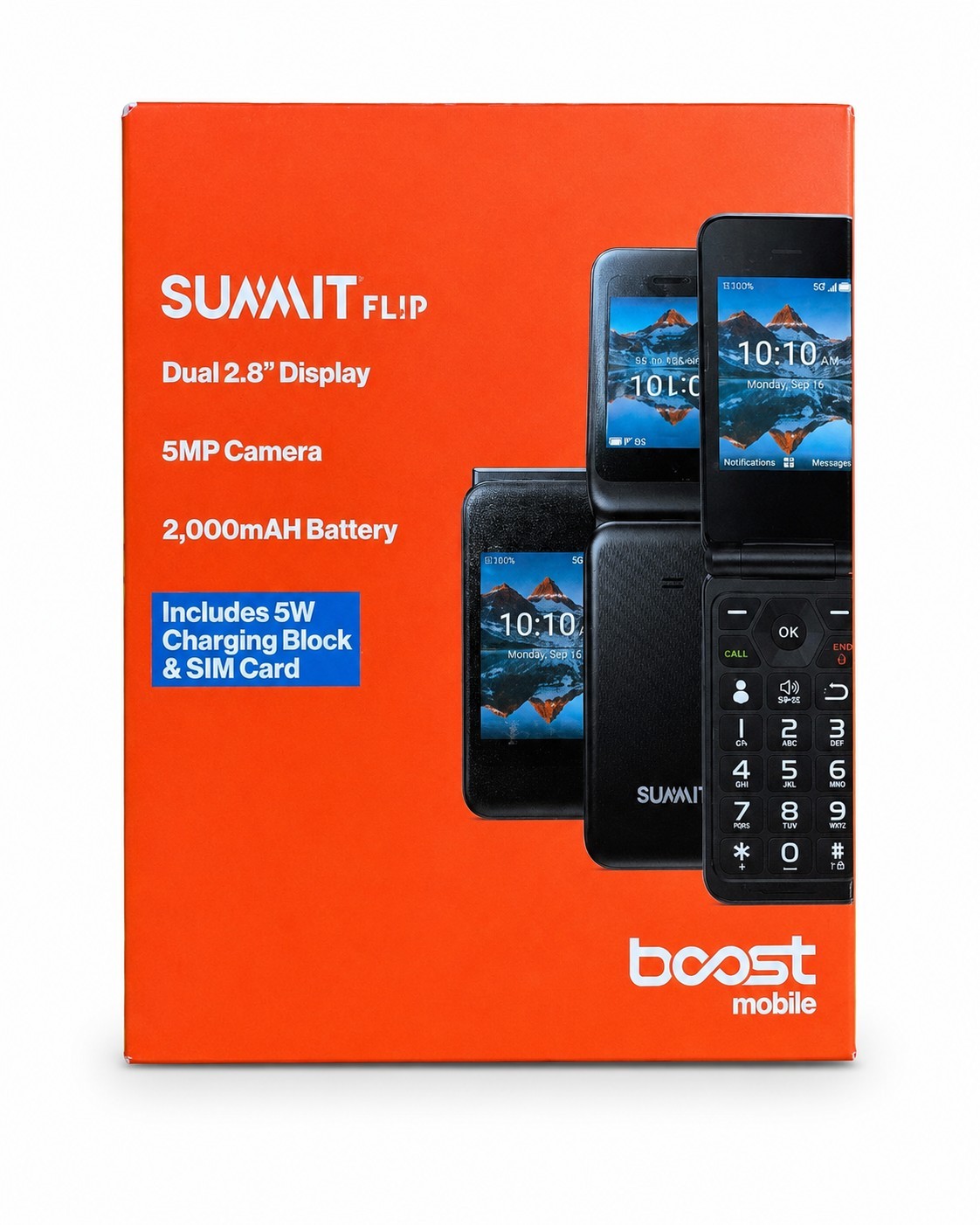 Boost Mobile Prepaid Summit Flip Phone, 8GB Black Sim-Included, New Sealed