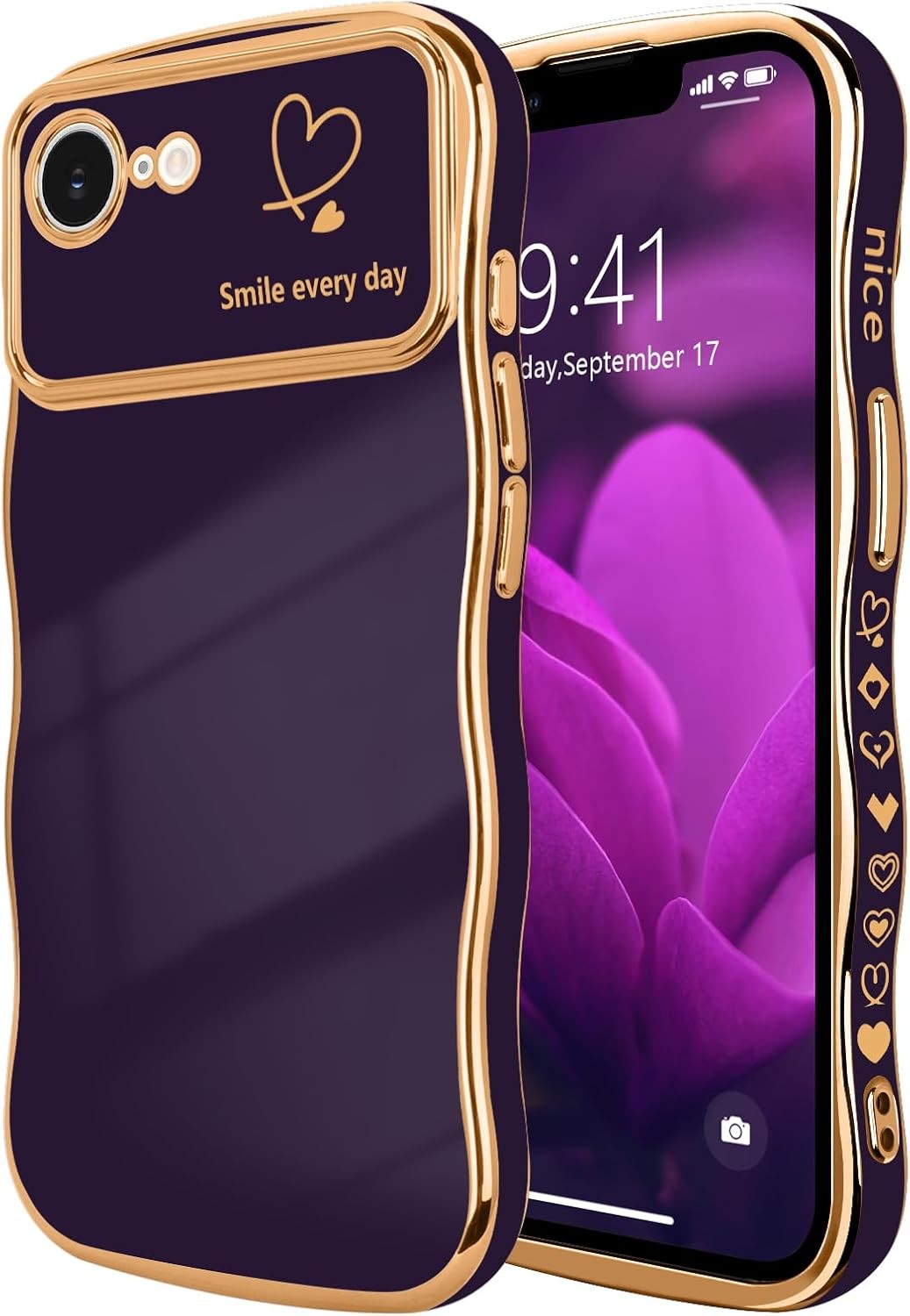 iPhone 16e Case for iPhone 17e Case for Women Girls, Cute Wave Frame Dark Purple