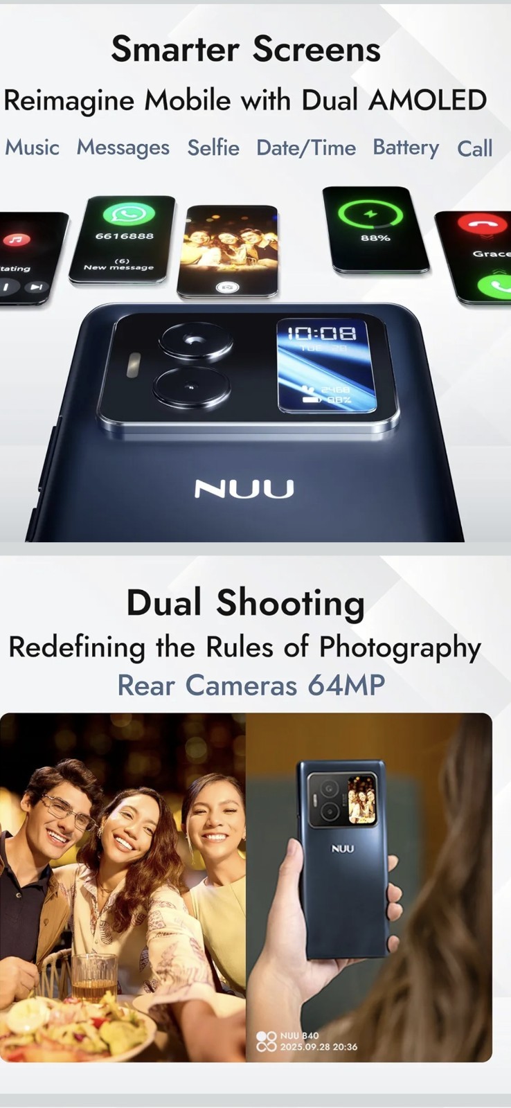 NUU B40 5G Android 15 Dual SIM 8GB RAM 256GB 64MP Midnight Grey