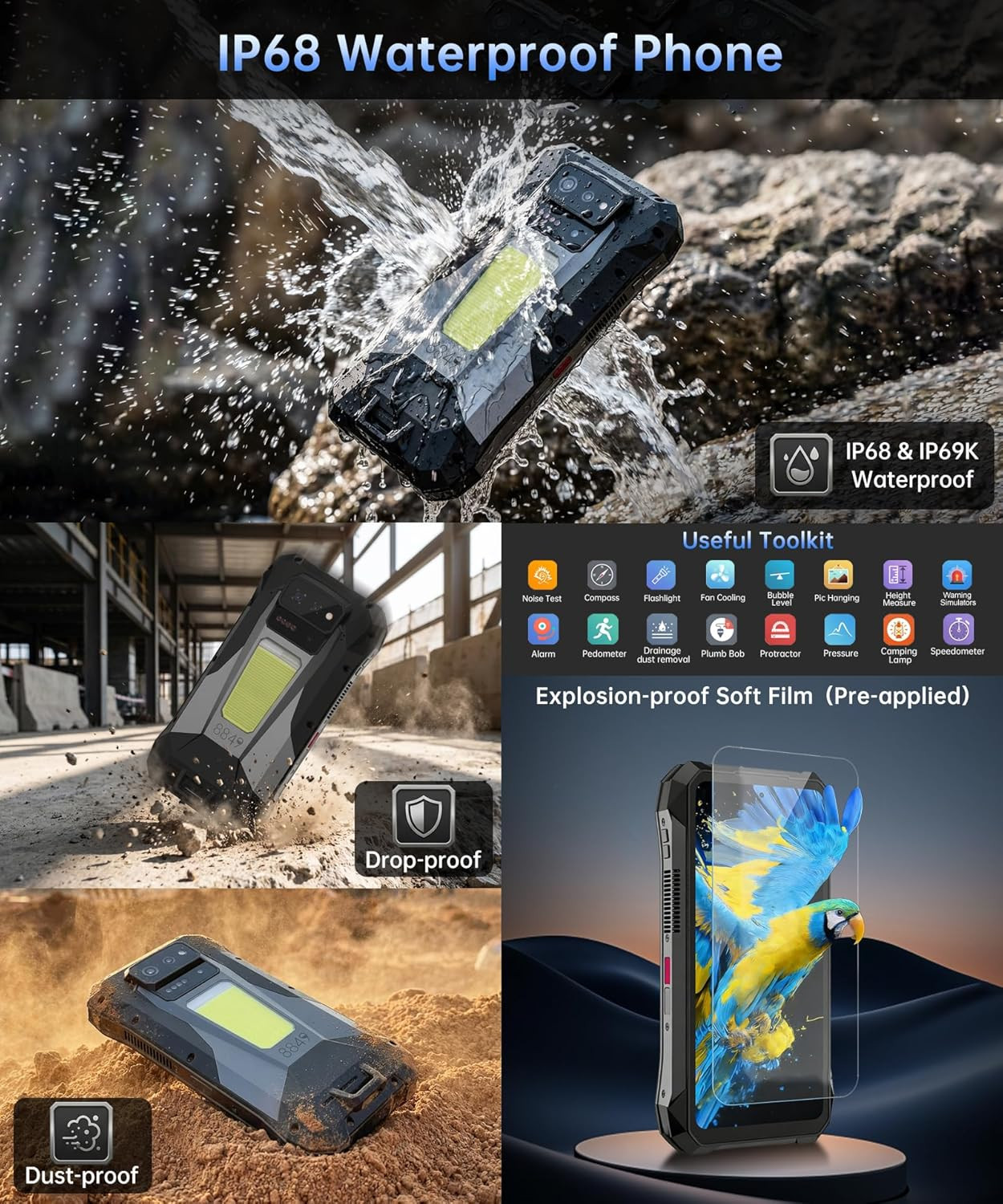 Tank X Rugged Smartphone 5G, IP68 Waterproof Android 15 Unlocked Mobile Cell Pho