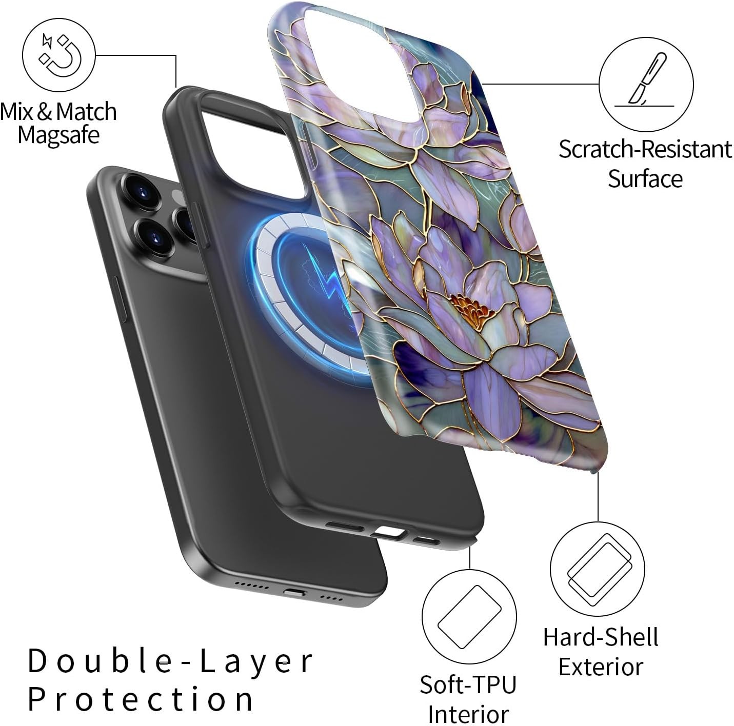 iPhone 15 Pro Case – Wireless Charging Compatible – Dual-Layer Hard Shell + Sili