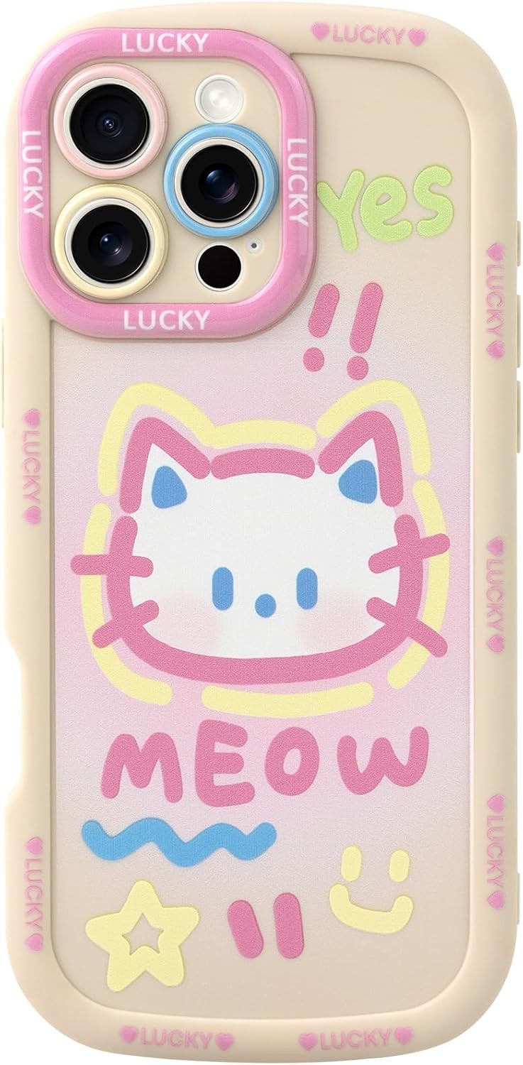 Cute Phone Case for iPhone 16 Pro Max, Big Head Kitty Cat Cartoon Soft TPU Cover