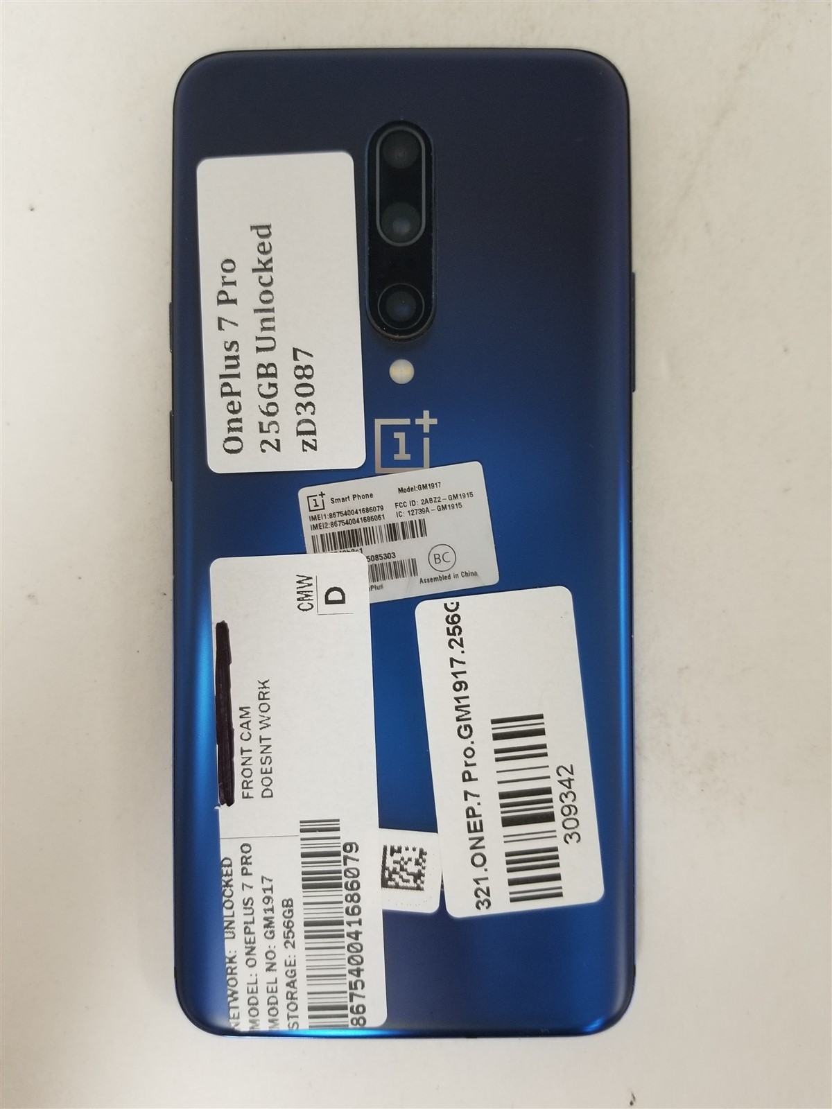 OnePlus 7 Pro Dual SIM 256GB Blue GM1917 (Unlocked) Damaged zD3087