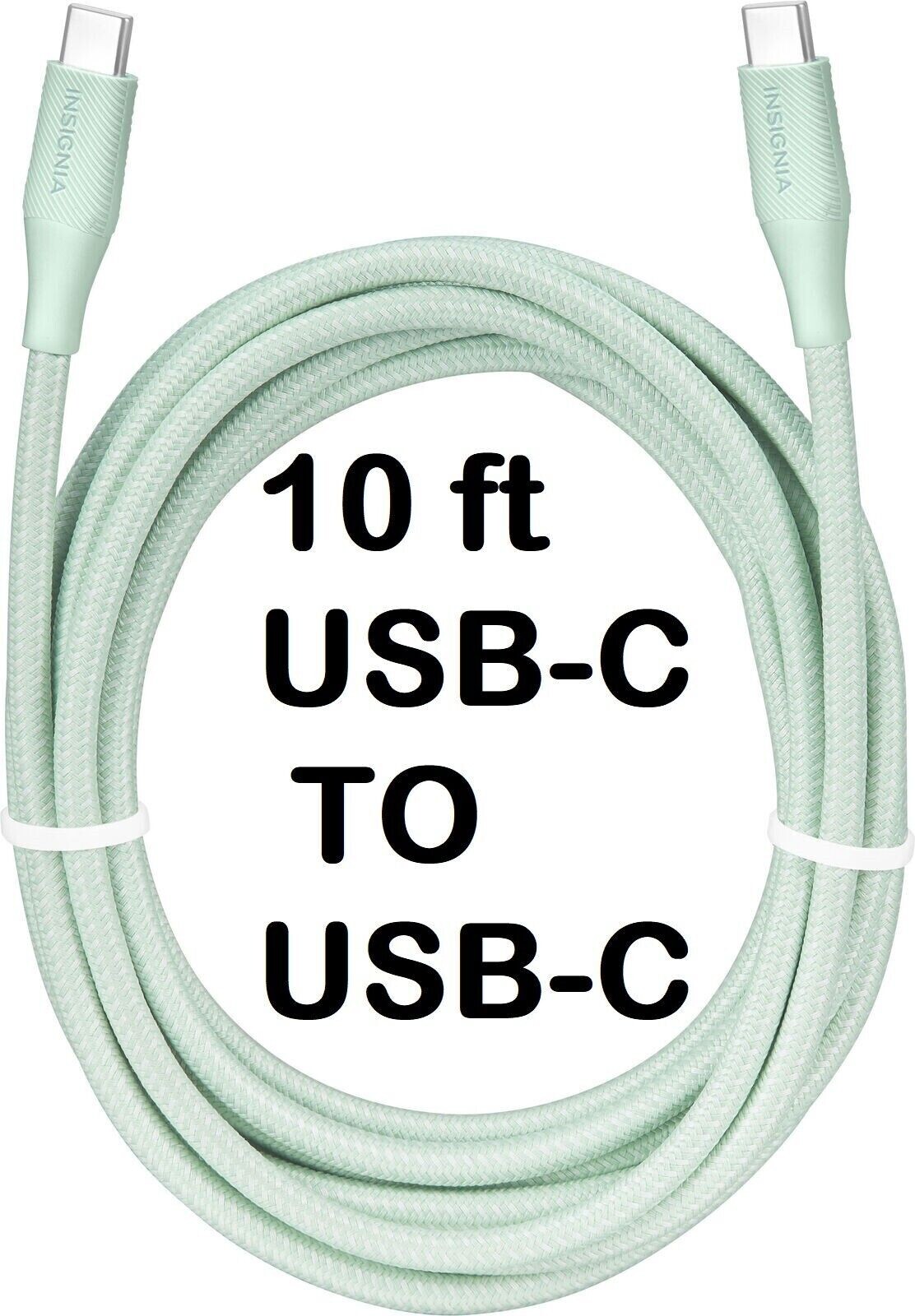 10′ Ft USB-C to USB-C Charge-and-Sync Cable Light Green USB-IF Certified 60W
