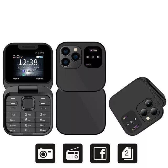 For i16Pro Mini Unlocked Flip Mobile Phone 2 SIM Card Small Display Foldable Hot