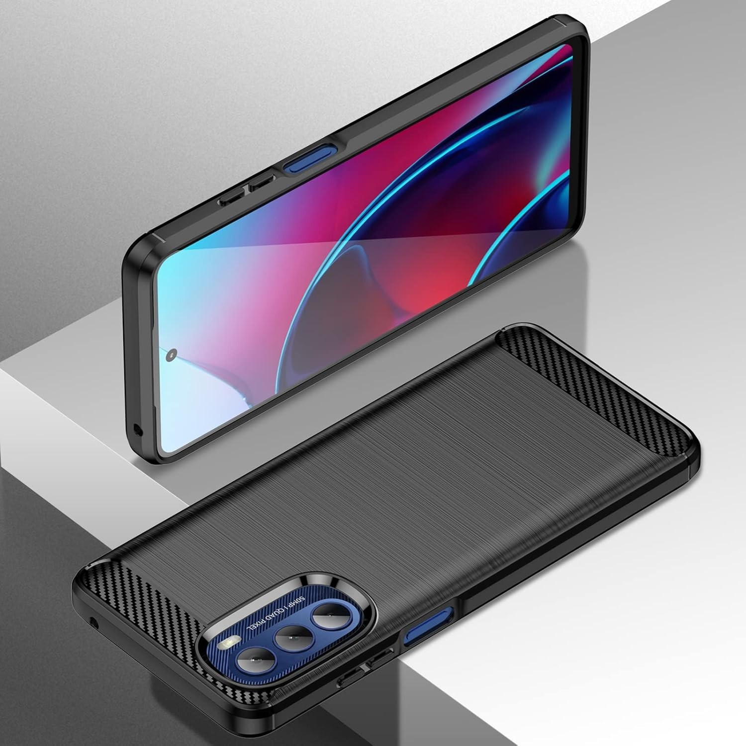For Moto G Stylus 2021 case+tempered glass shock absorption flexible TPU -Black