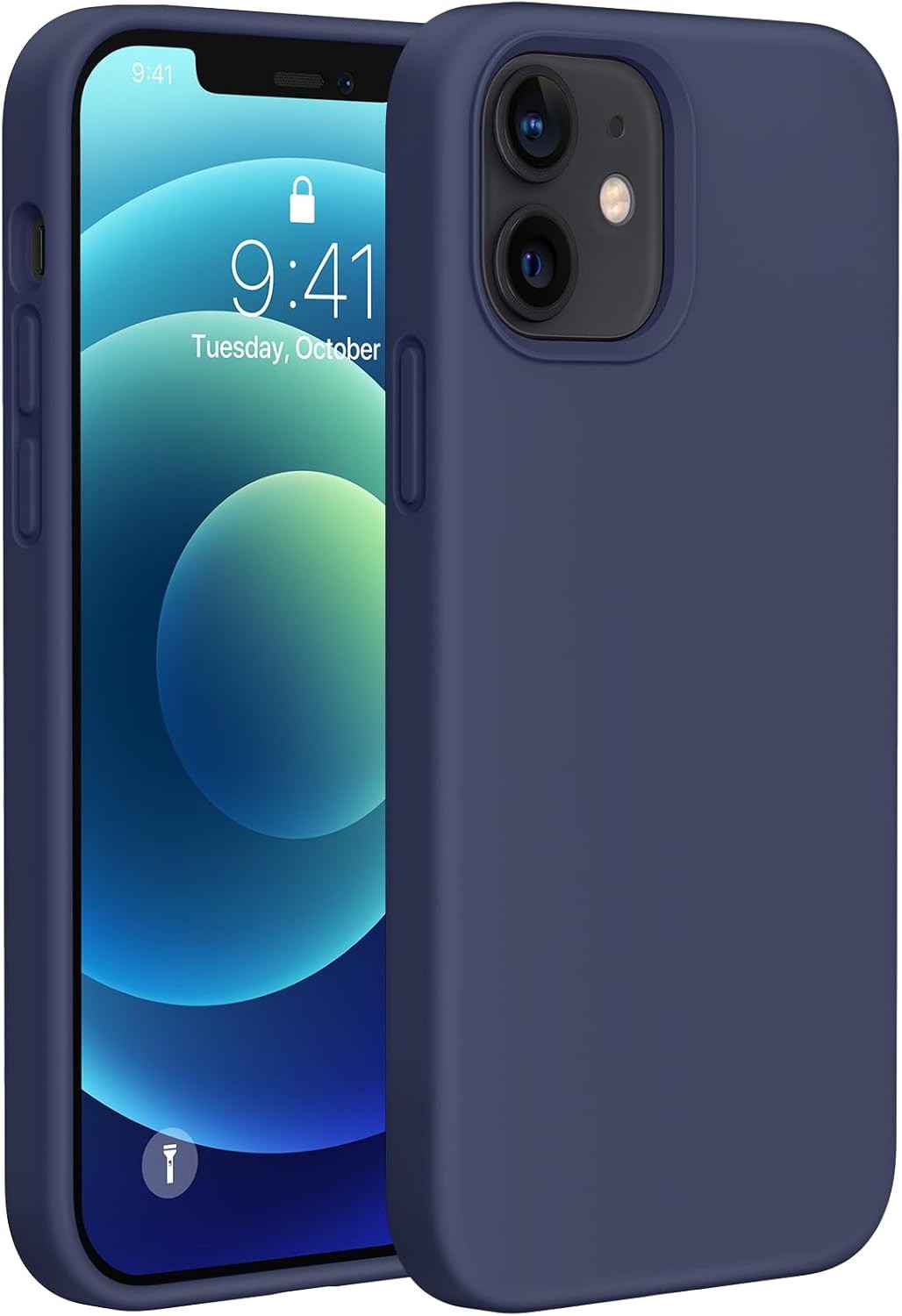 Liquid Silicone Gel Rubber Case for iPhone 12/12 Pro, Shockproof, Dark Blue