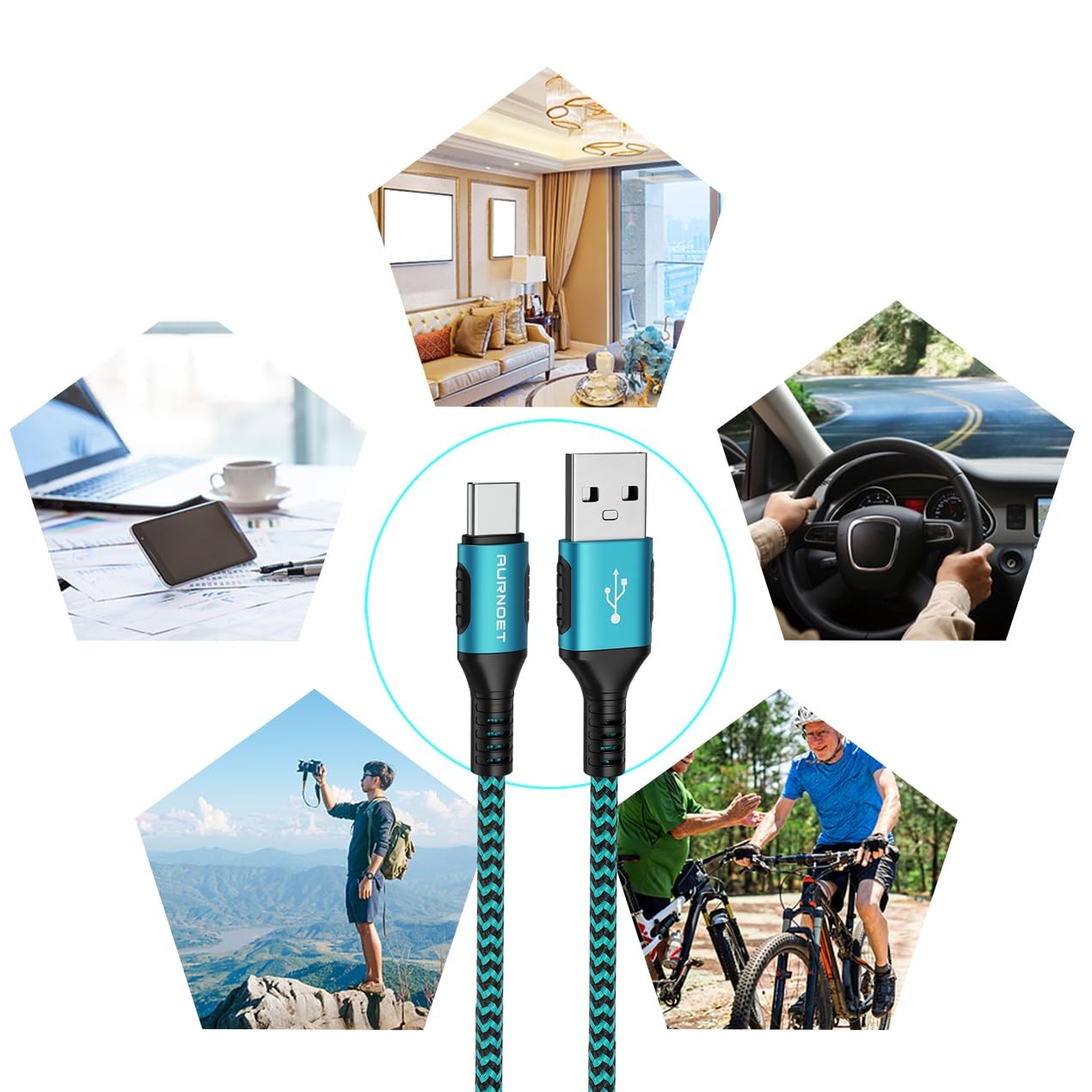 3-Pack 10Ft USB-C Fast Charger Cable for Samsung Galaxy S21 S20