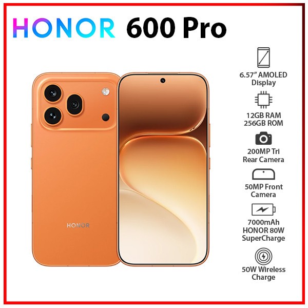 Honor 600 Pro 5G ORANGE 12GB+256GB Dual SIM Unlocked Android Cell Phone