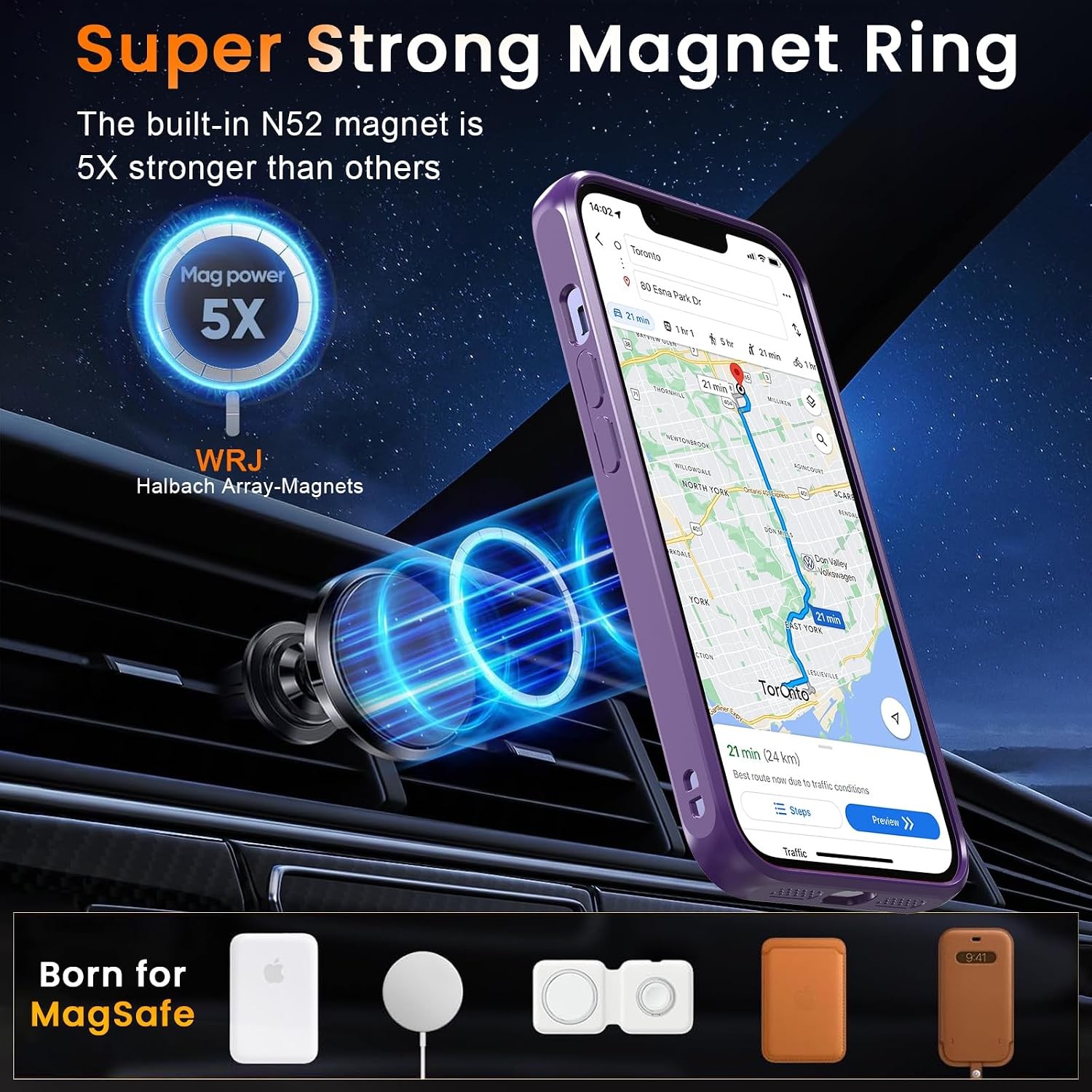 Magnetic Clear Case for iPhone 13 Pro 6.1-Inch Slim Transparent Anti-Scratch Cas