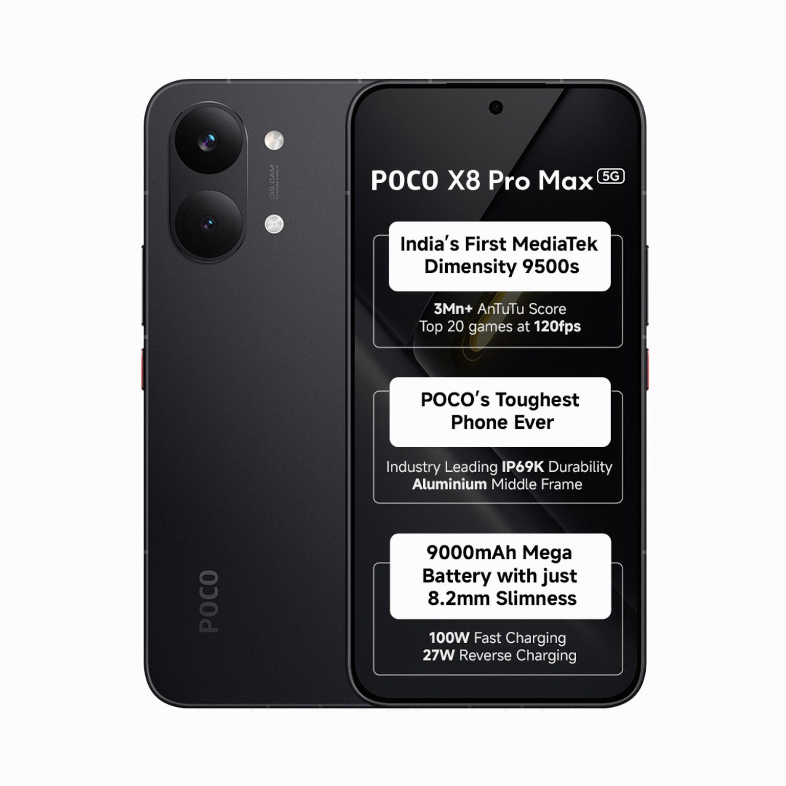 POCO X8 Pro Max (Black, 256 GB 12GB RAM) 6.83″ Dimensity 9500s Global Version.