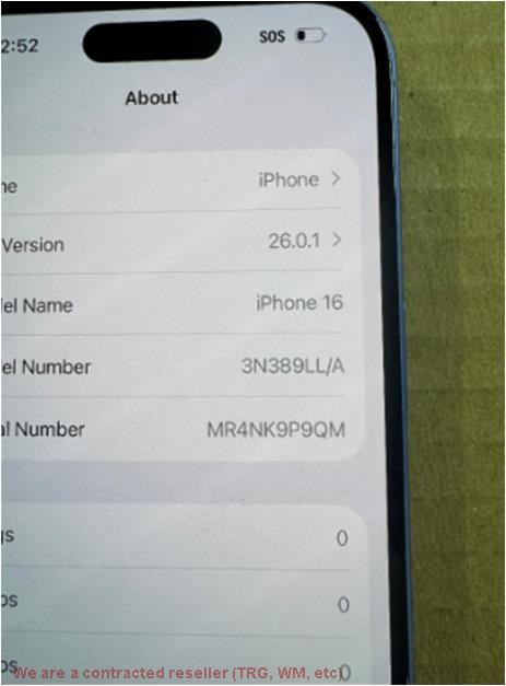 Apple iPhone 16 (128GB) – Ultramarine SEE DETAILS UNKNOWN CARRIER