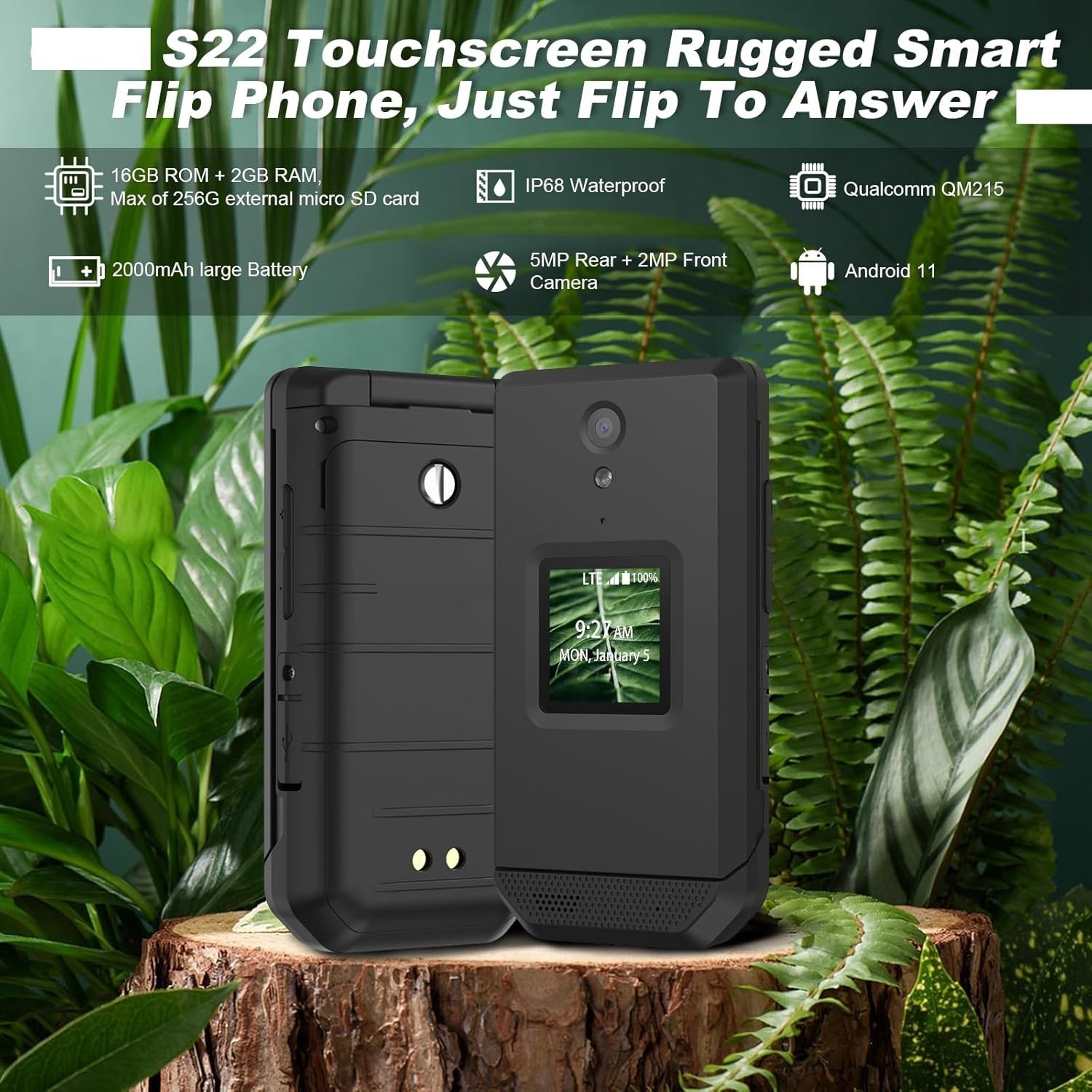 Unifone CAT S22 Rugged Flip Phone 16GB 2.8” Touchscreen Unlocked Smartphone