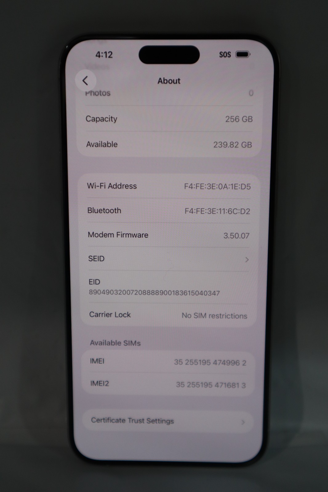 Unlocked Apple iPhone 15 Pro Max A2849 256GB White Titanium 95% Batt #20741