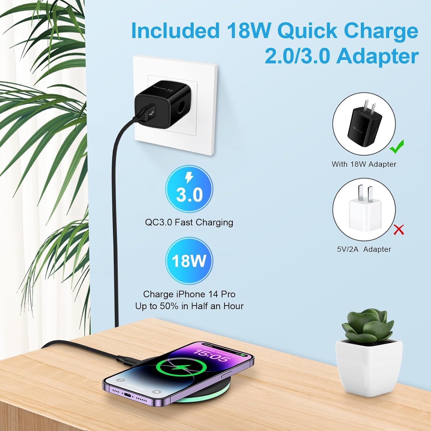 Fast 15W Wireless Charger Pad for iPhone 17, Samsung Galaxy S26 Ultra