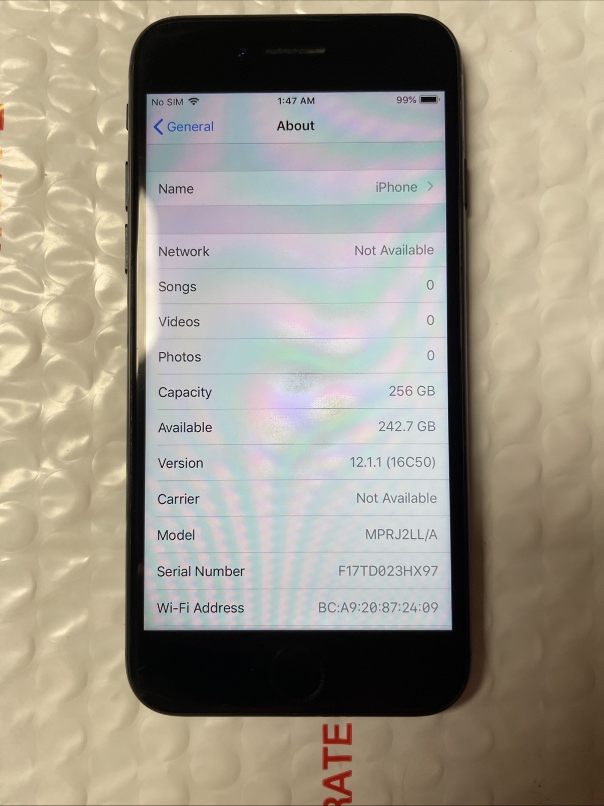 Apple iPhone 7 256 GB Black Unlocked MPRJ2LL/A A1660 GSM IOS 12.1