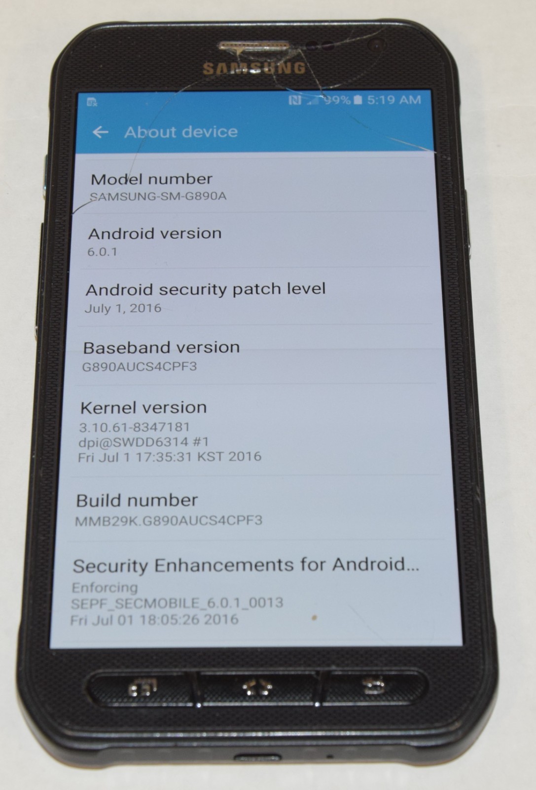 CRACKED SCREEN AT&T Samsung Galaxy S6 Active 32GB SM-G890A Android 6.0.1