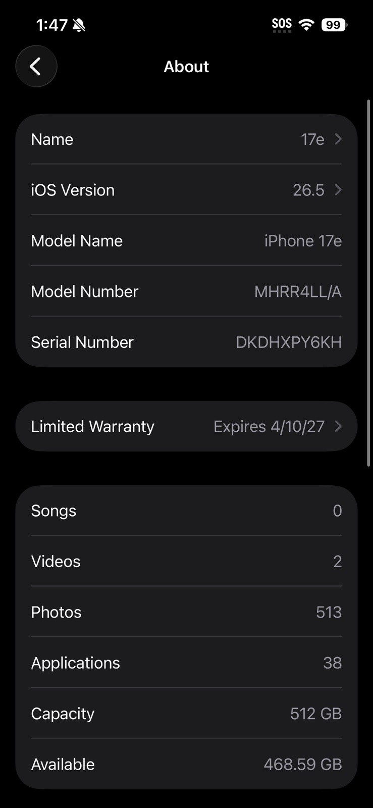 Apple iPhone 17e 512 GB Black Clean IMEI Carrier Locked to Visible (Verizon)