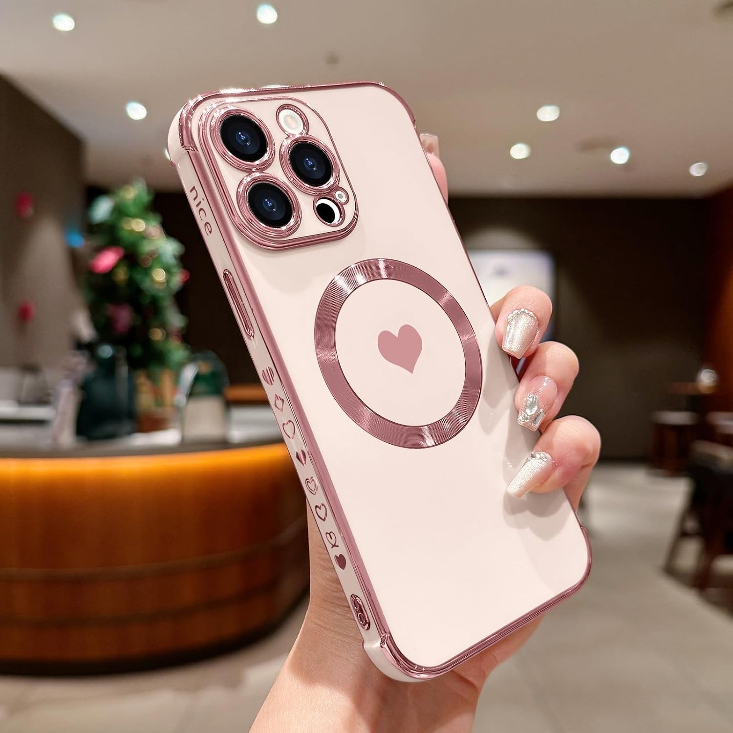 Magnetic Case for iPhone 13 Pro Cute Love Heart Soft Back Cover Full Camera Prot