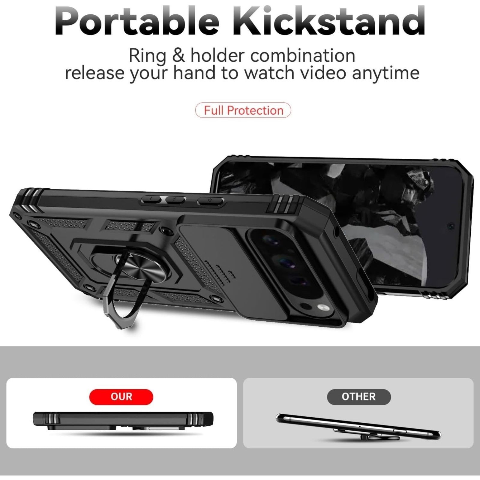 Case for Google Pixel 9 Pro XL w/ Ring Holder Kickstand & 1x Screen Protector