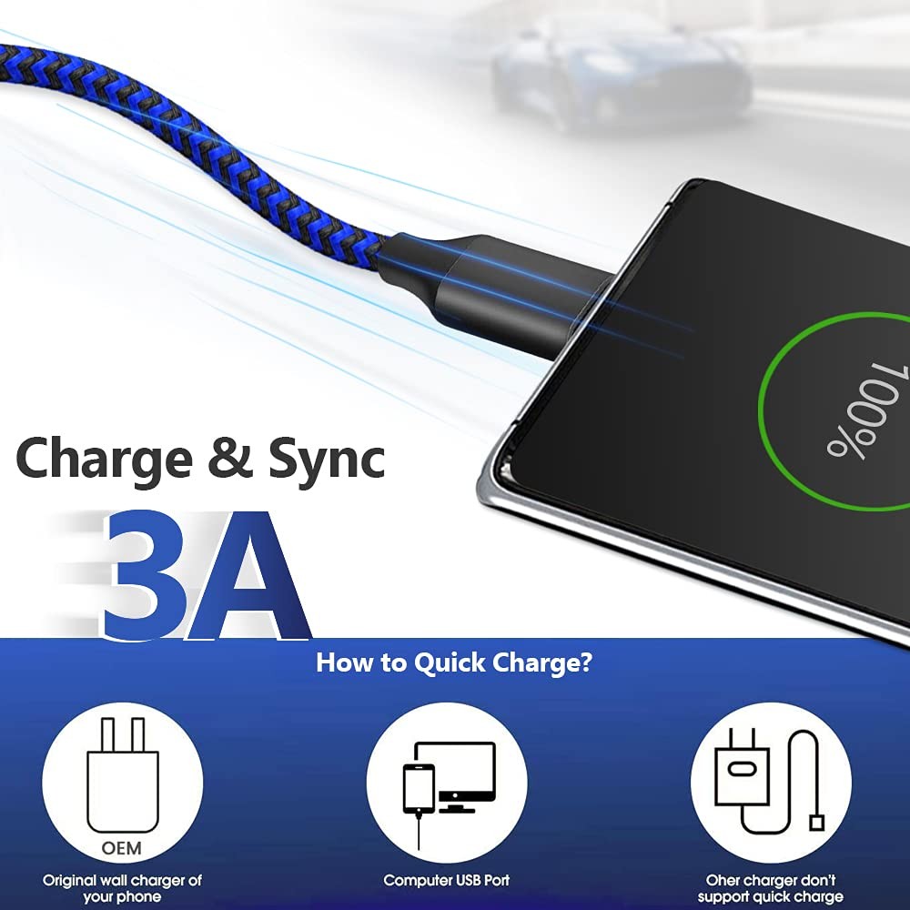 3 Pack USB A to USB C Fast Charger for iPhone 15 Pro Max, Samsung Galaxy S24 10f