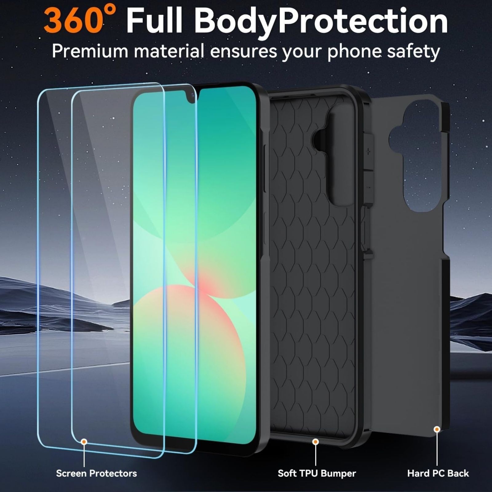 Samsung Galaxy A17 Case: Shockproof Phone Cover with HD Screen Protector, Black