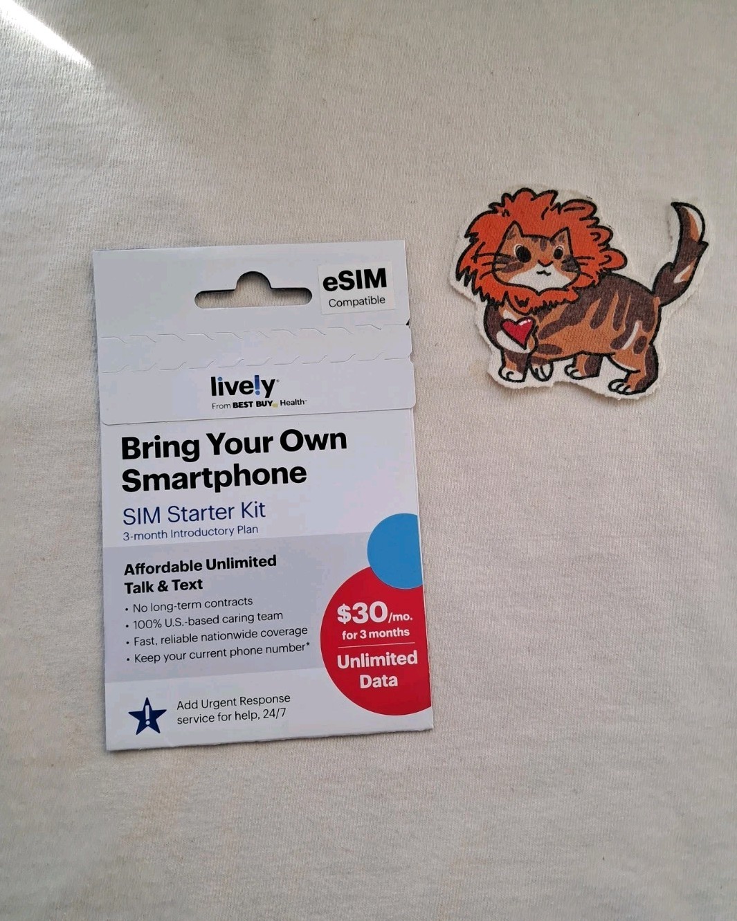 Lively SIM kit with 3 Month service Unlimited Talk Text & Data runs on Verizon