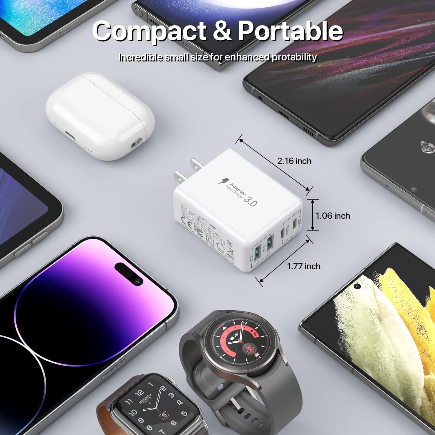 USB C Wall Charger, 40W 4-Port Fast Charging Block Dual Port PD+QC Wall Plug