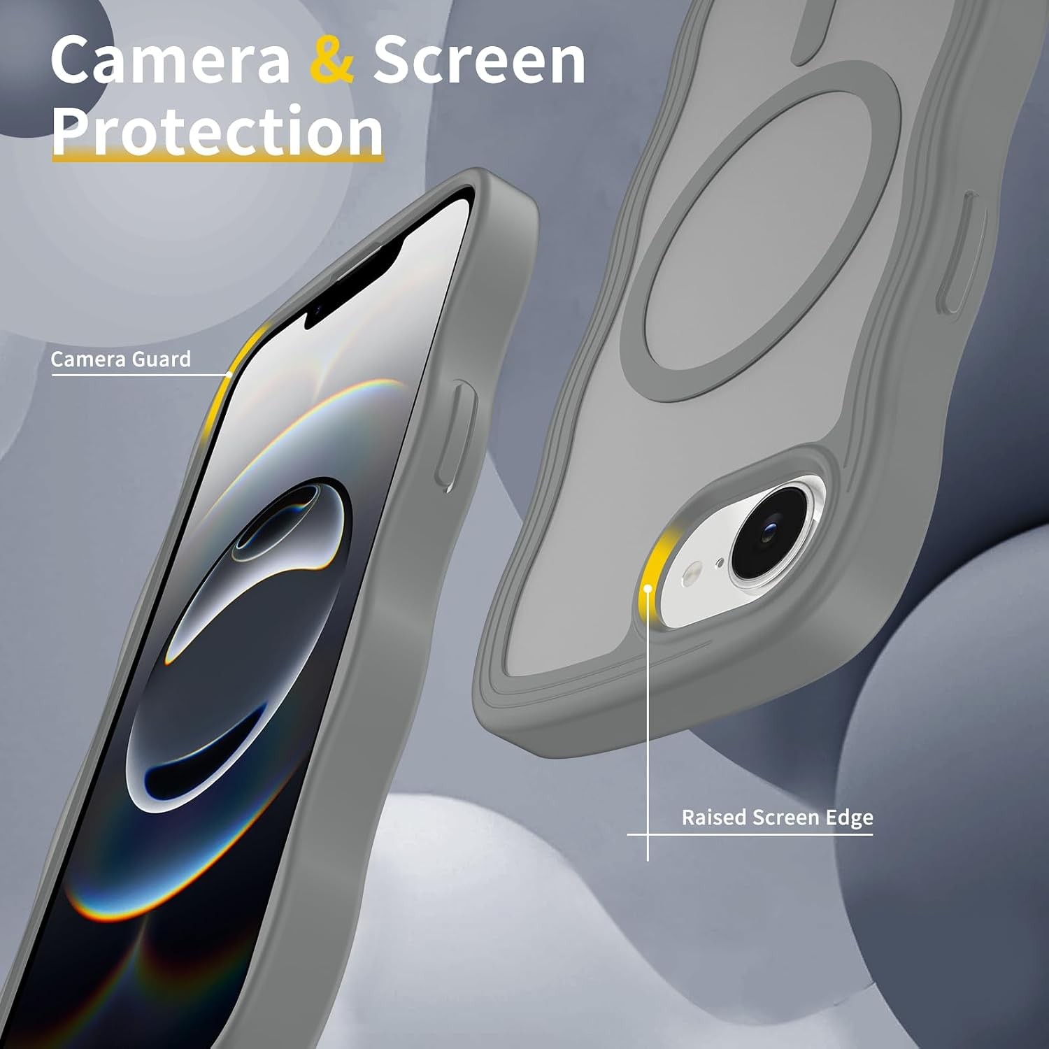 Translucent Matte Curly Wave Frame Edge Design Case for iPhone 16e, 17e Models