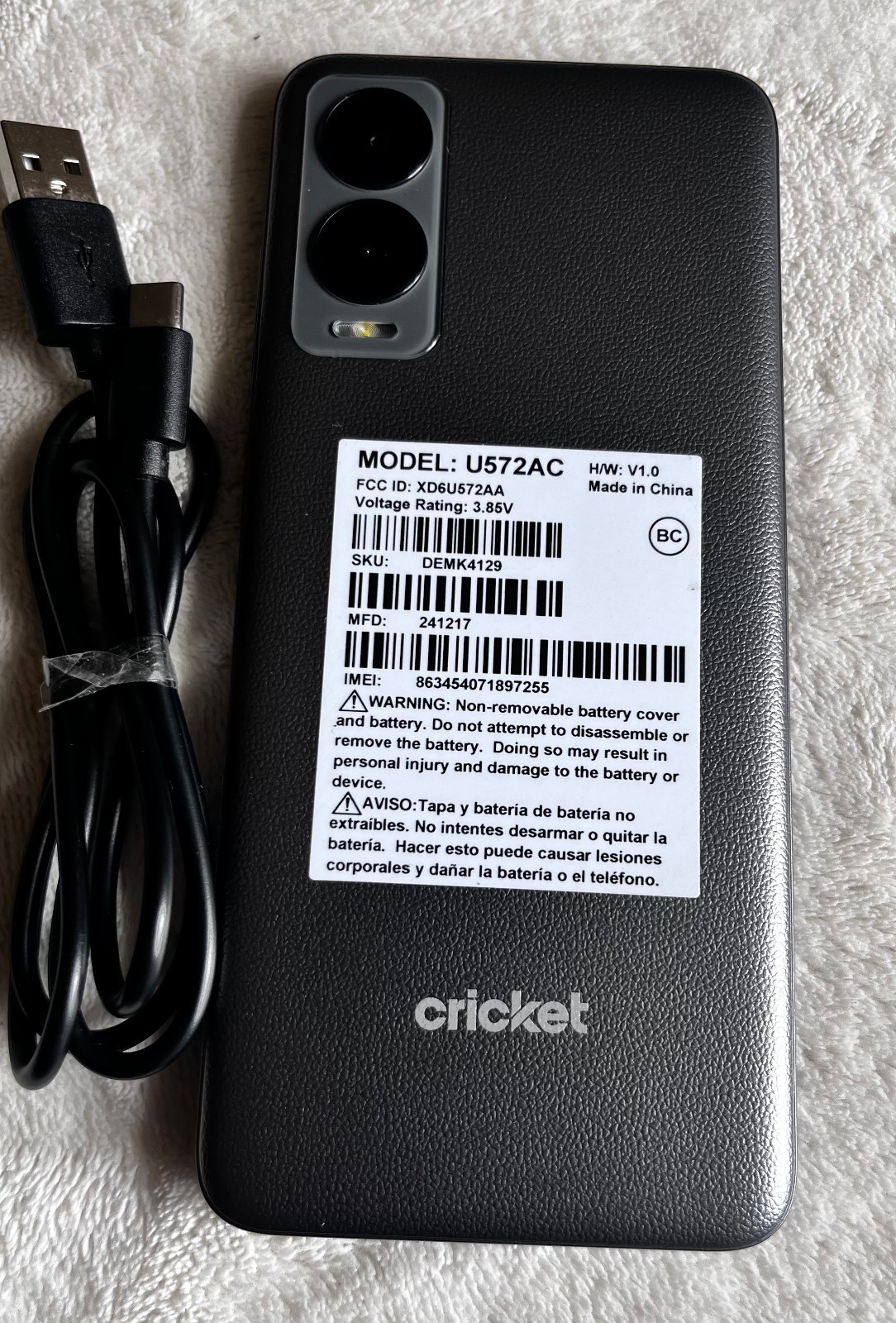 Cricket Wireless Debut S3 Model U572AC 6.5” 4G LTE 4GB RAM 64GB 2.2 GHz USED