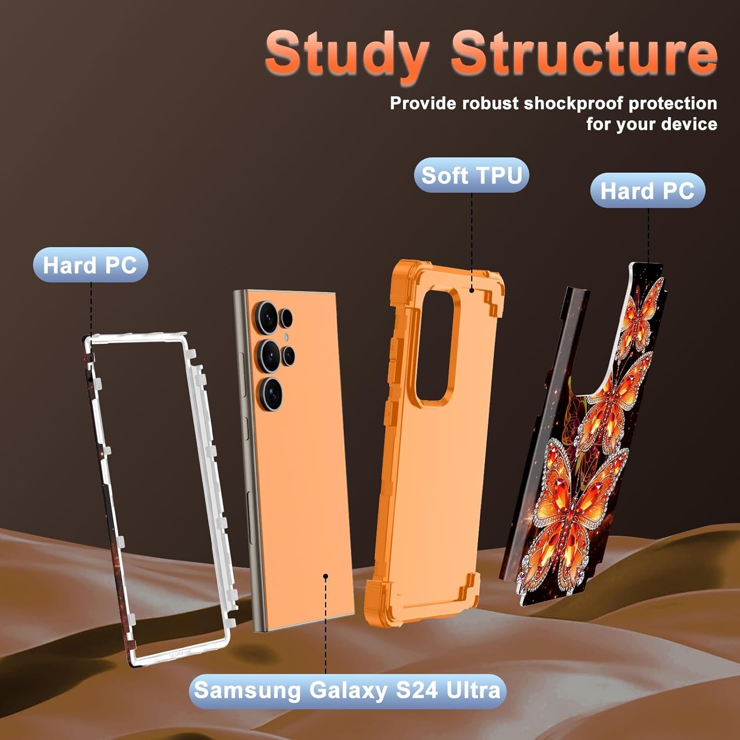 Galaxy S24 Ultra Case, Three Layer Heavy Duty Shockproof Protection Hard Plastic