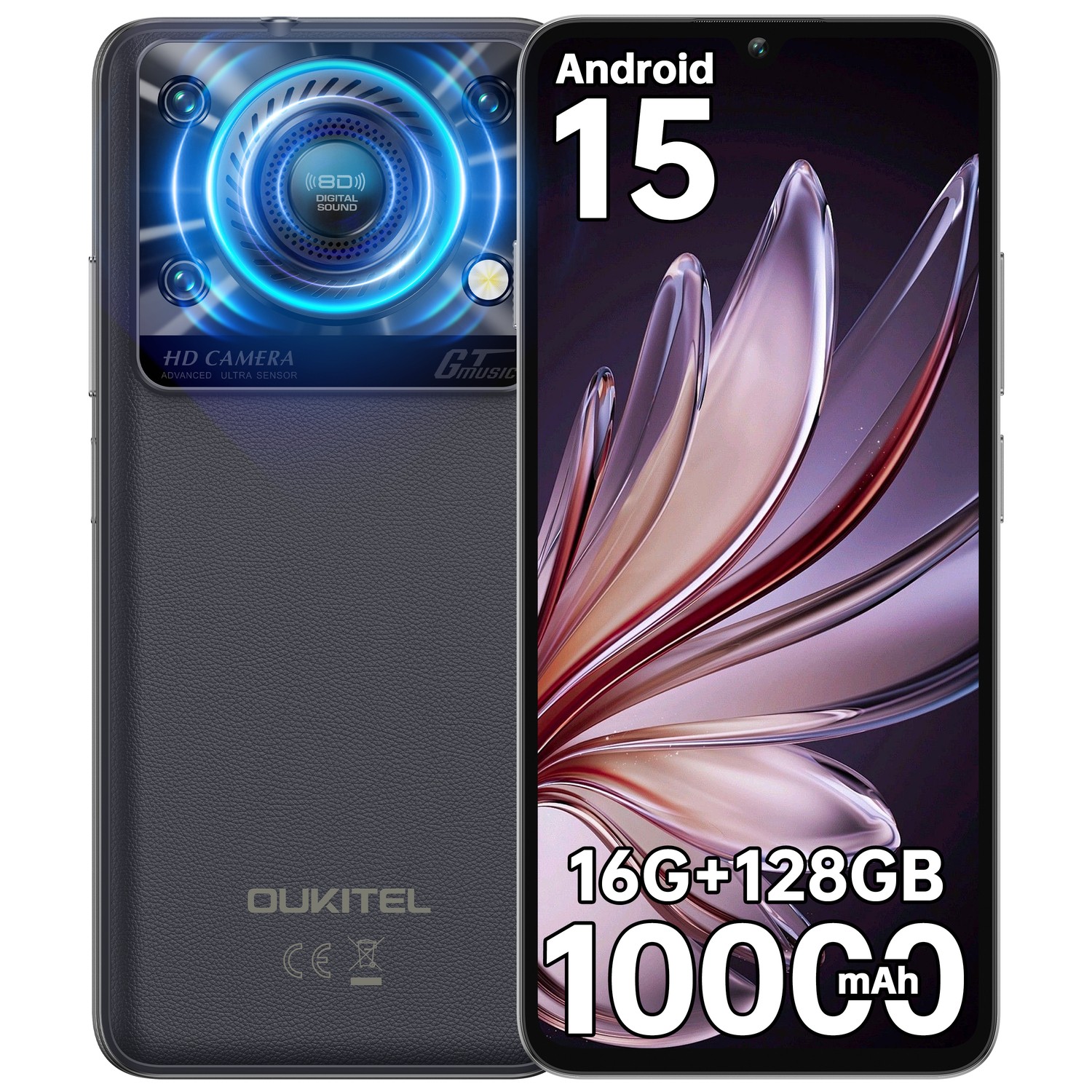 OUKITEL C60 Cell Phone Android 15 10000mAh 16GB+128GB 4G 6.9″ HD+ Smartphone