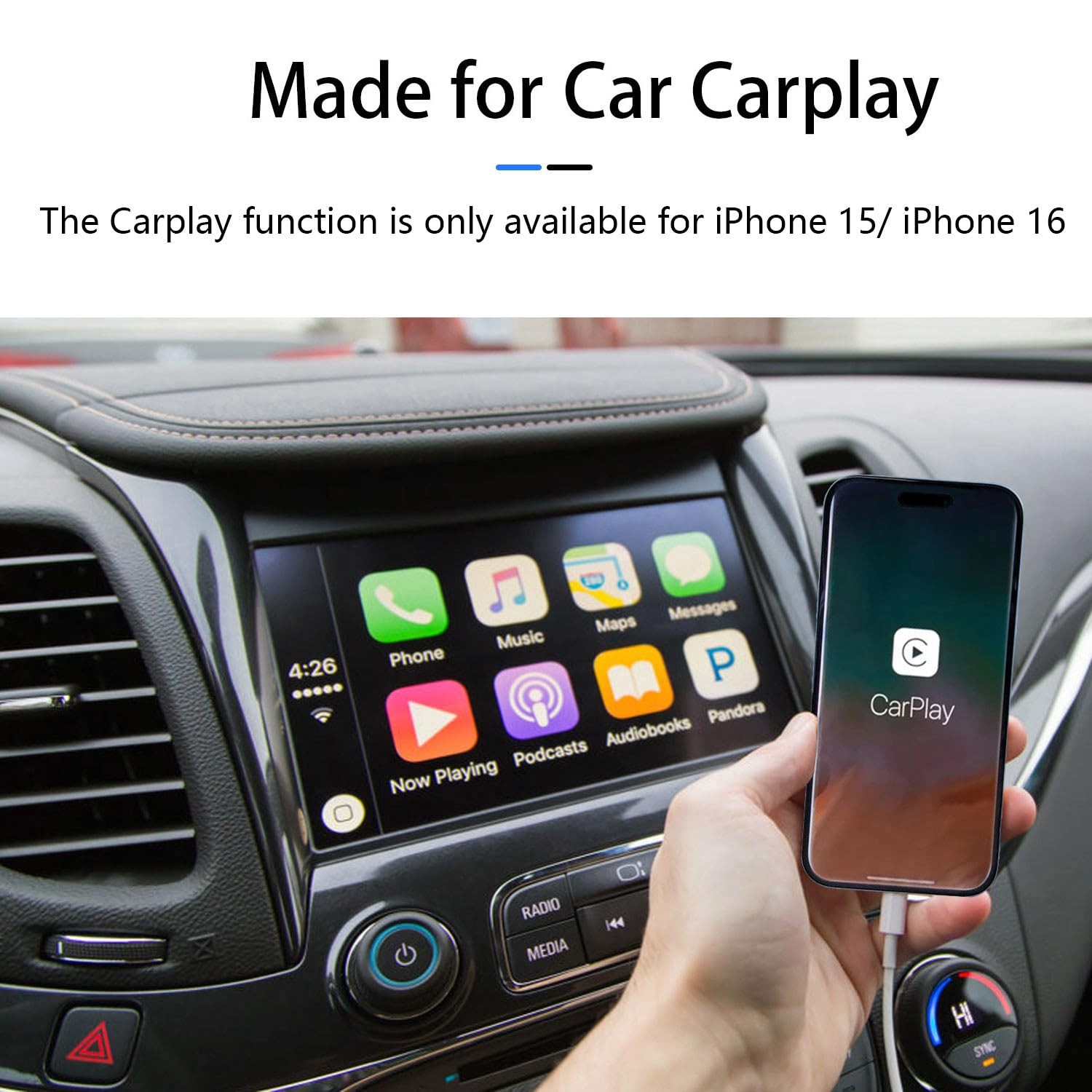 Car Carplay Cable for iPhone 17/16/15, USB A to USB C Charger Cord for iPad
