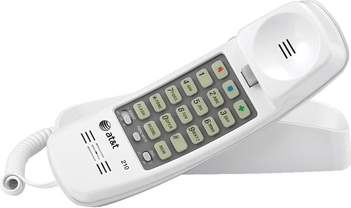 210 Basic Trimline Corded Phone, No AC Power Required, Wall-Mountable, White