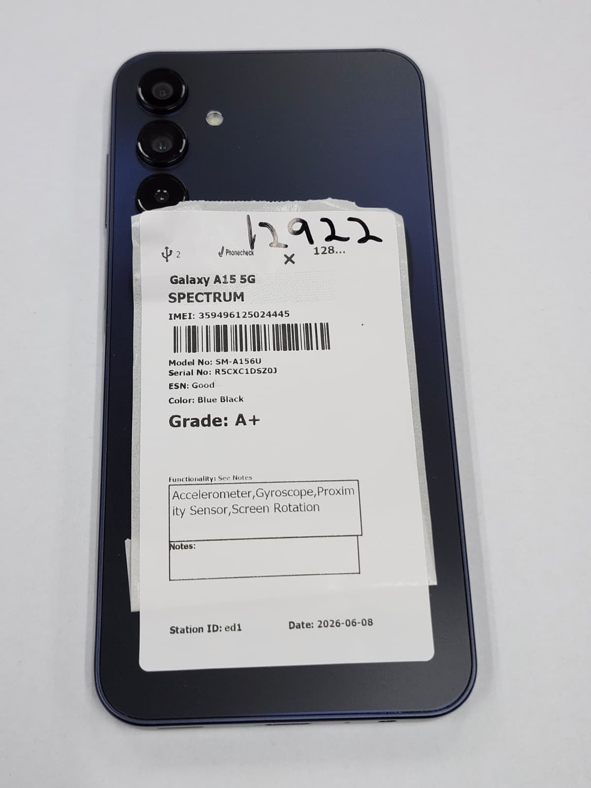 DEFECTIVE – Samsung Galaxy A15 5G – 128 GB – Black – Spectrum – SM-A156U – 12922
